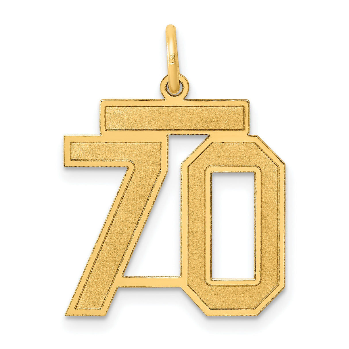 Medium Satin Number 70 Charm Pendant in Real 14k Yellow Gold