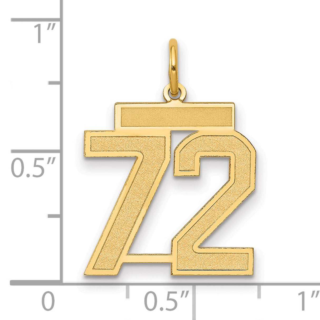 Medium Satin Number 72 Charm Pendant in Real 14k Yellow Gold