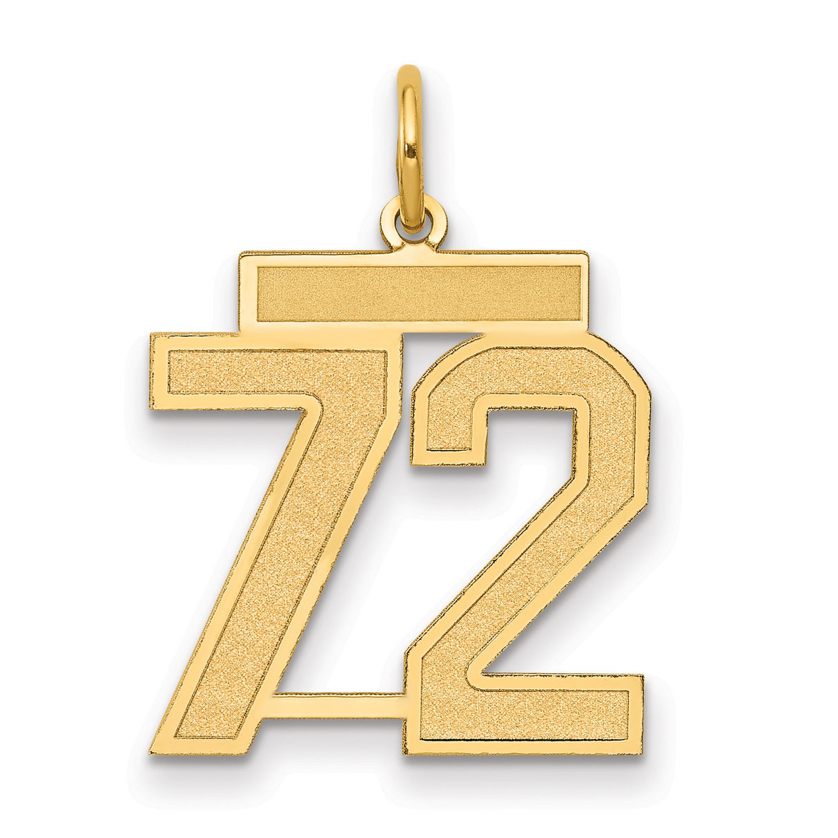 Medium Satin Number 72 Charm Pendant in Real 14k Yellow Gold