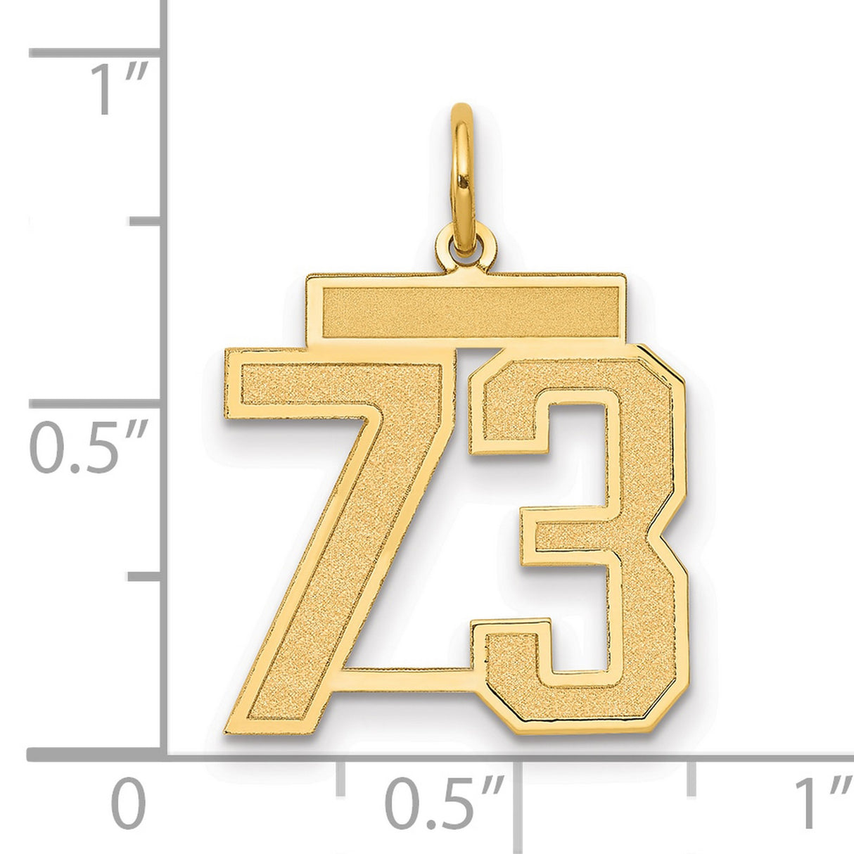 Medium Satin Number 73 Charm Pendant in Real 14k Yellow Gold