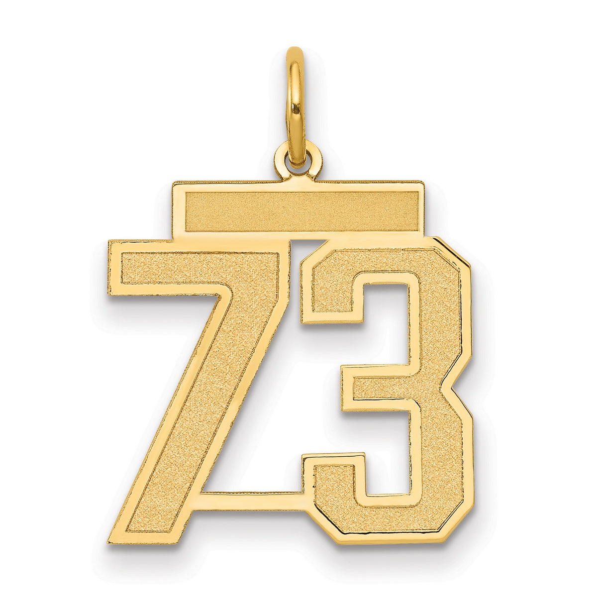 Medium Satin Number 73 Charm Pendant in Real 14k Yellow Gold