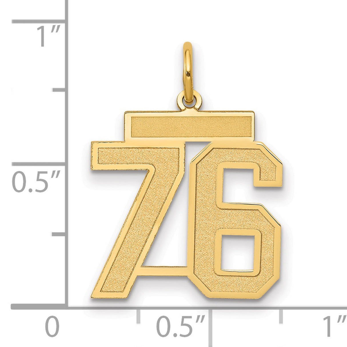Medium Satin Number 76 Charm Pendant in Real 14k Yellow Gold