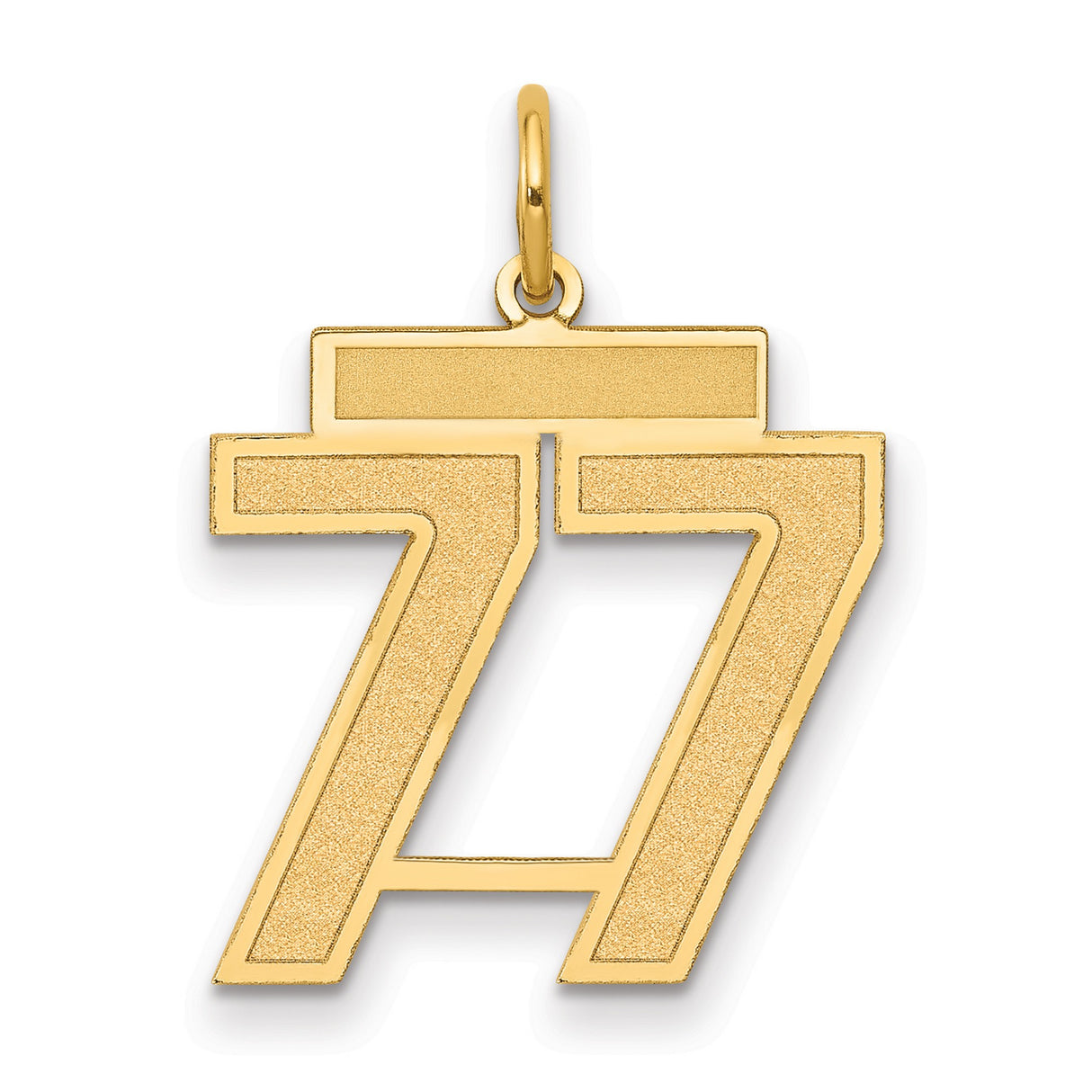 Medium Satin Number 77 Charm Pendant in Real 14k Yellow Gold