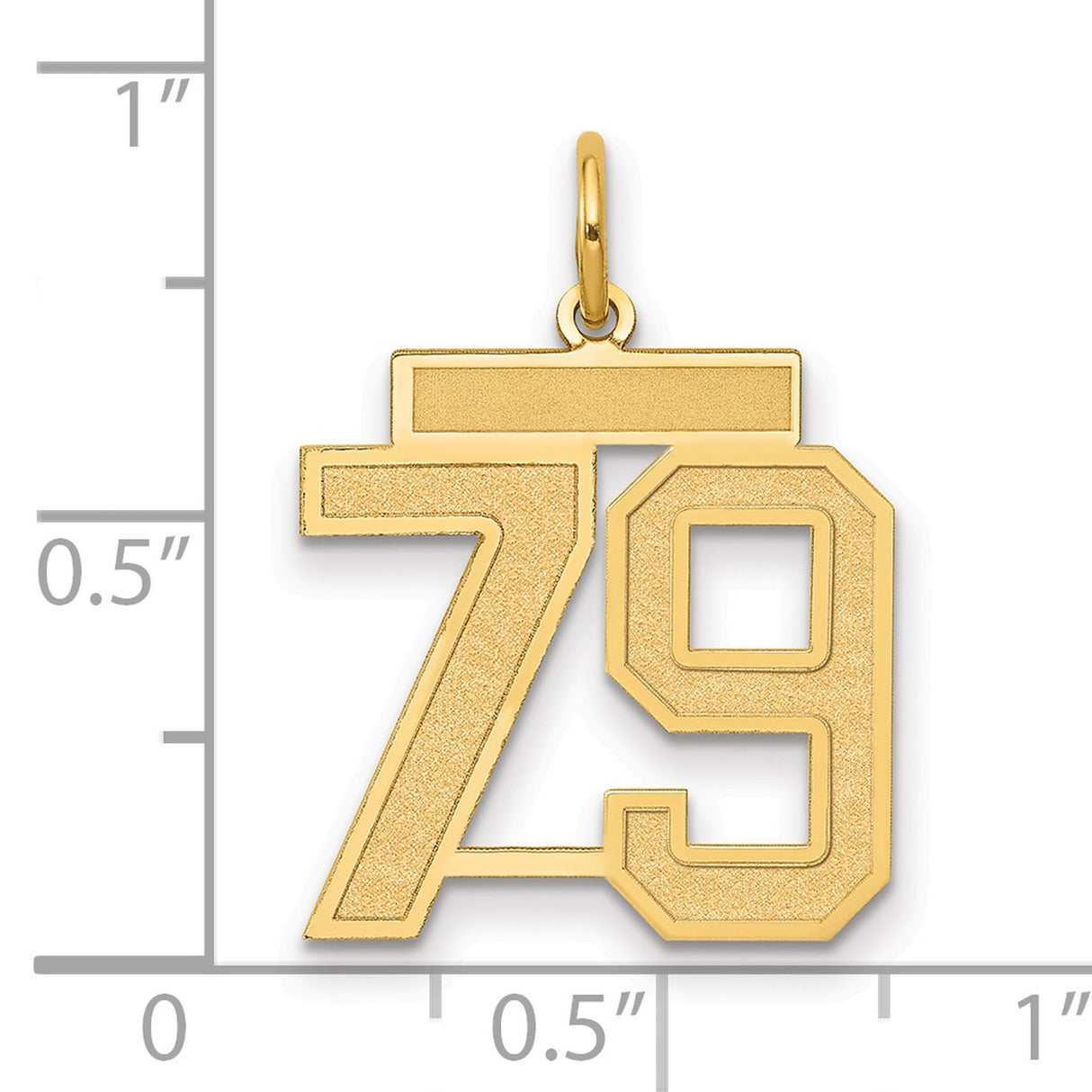 Medium Satin Number 79 Charm Pendant in Real 14k Yellow Gold