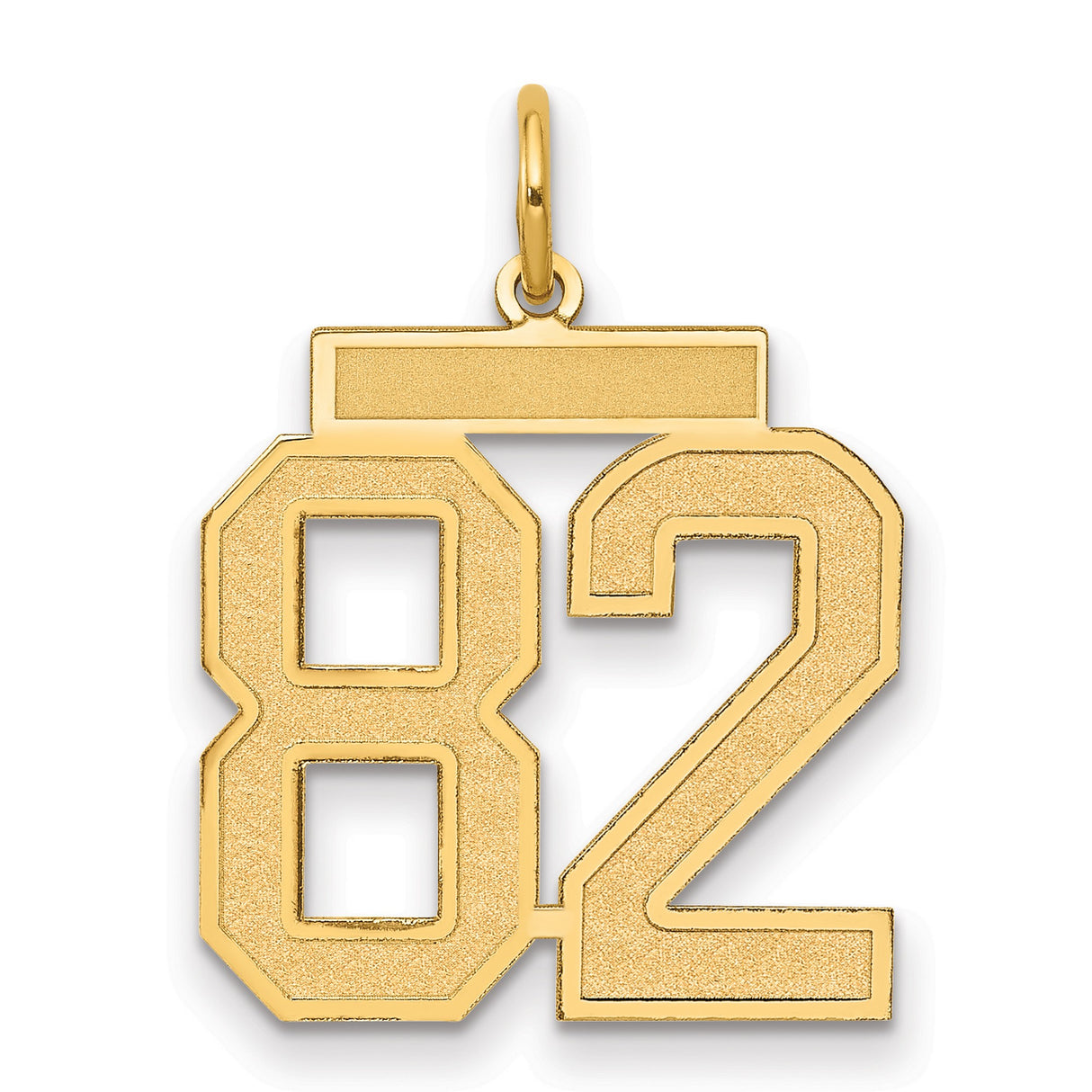 Medium Satin Number 82 Charm Pendant in Real 14k Yellow Gold