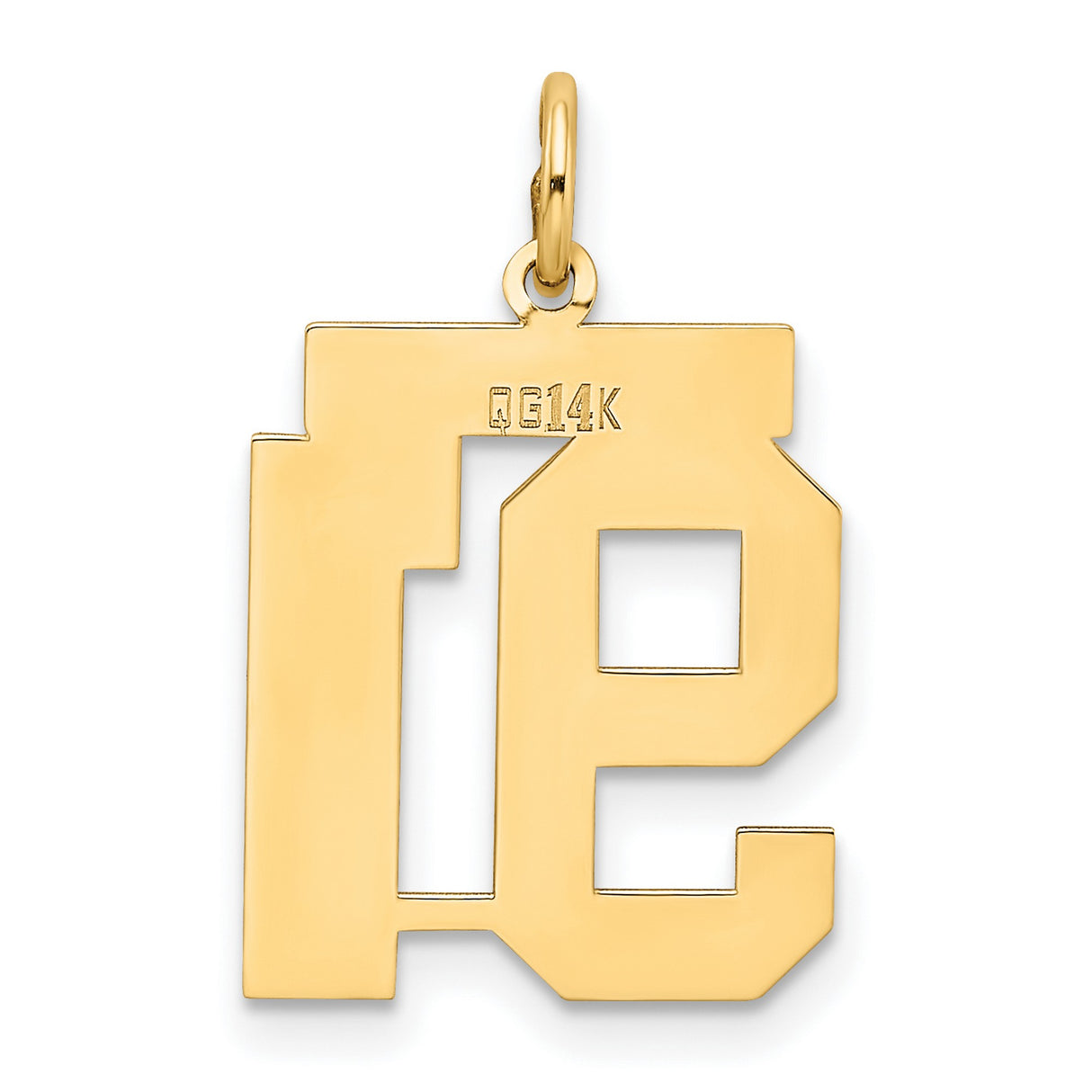 Medium Satin Number 91 Charm Pendant in Real 14k Yellow Gold