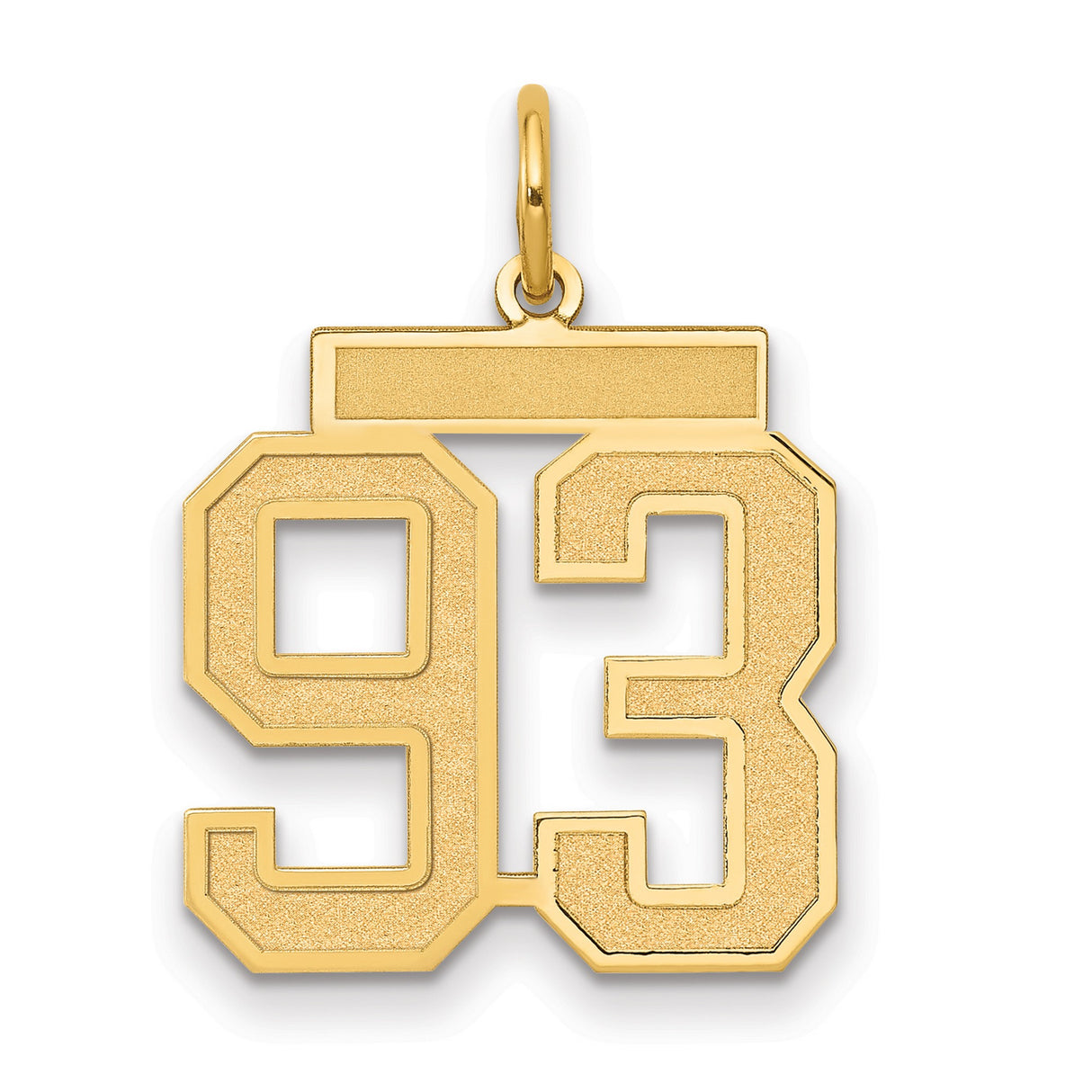 Medium Satin Number 93 Charm Pendant in Real 14k Yellow Gold