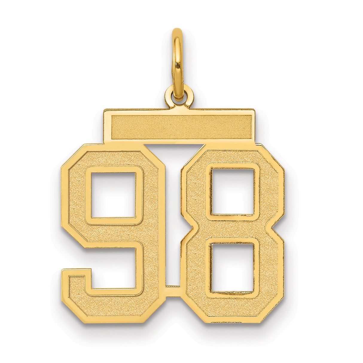 Medium Satin Number 98 Charm Pendant in Real 14k Yellow Gold
