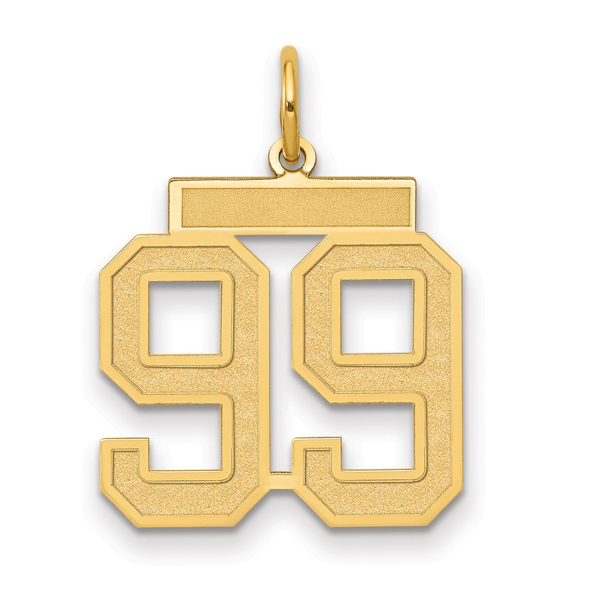 Medium Satin Number 99 Charm Pendant in Real 14k Yellow Gold