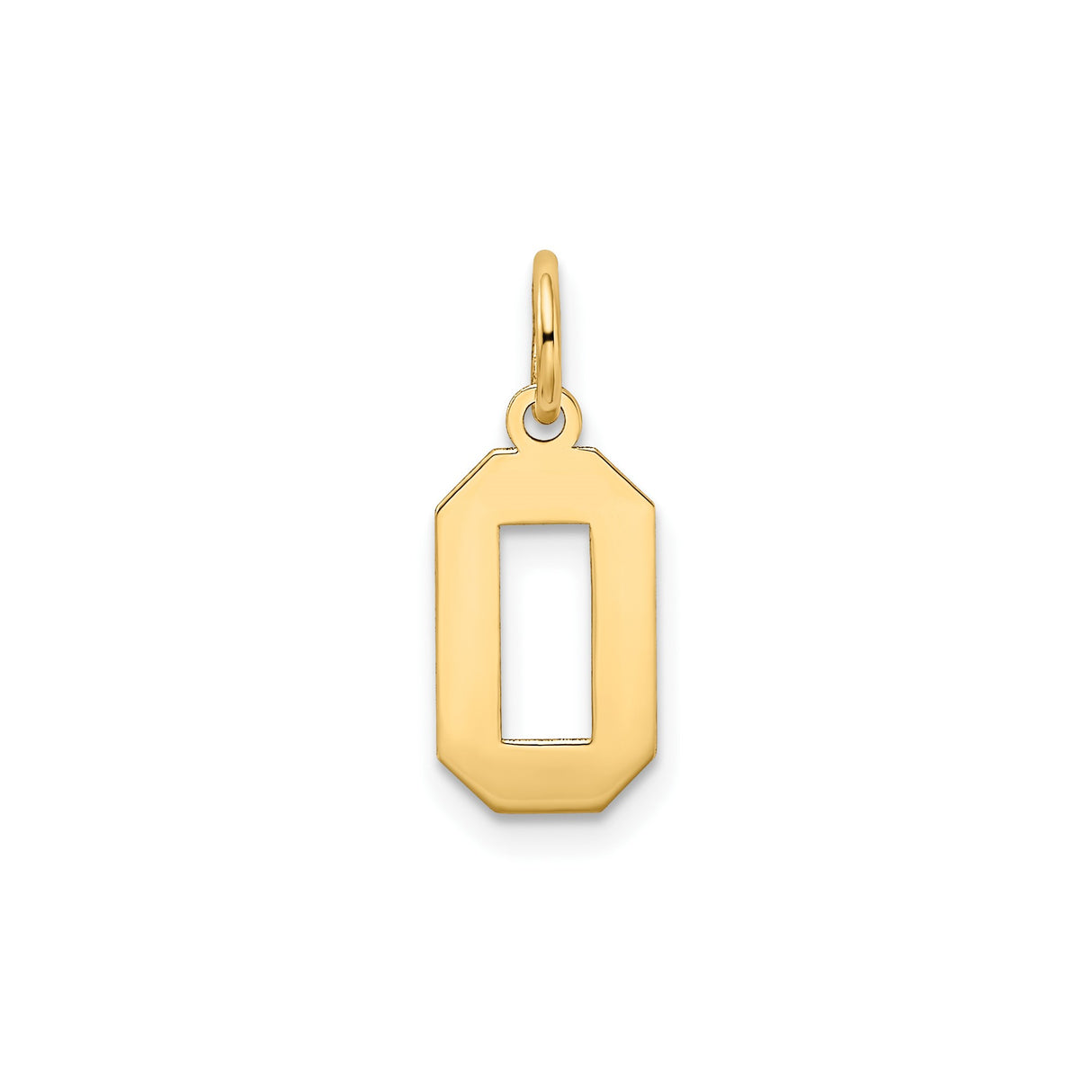 14k Yellow Gold Number 0 Pendant Charm, Octagonal Textured Satin Finish, Unisex Numerology Design