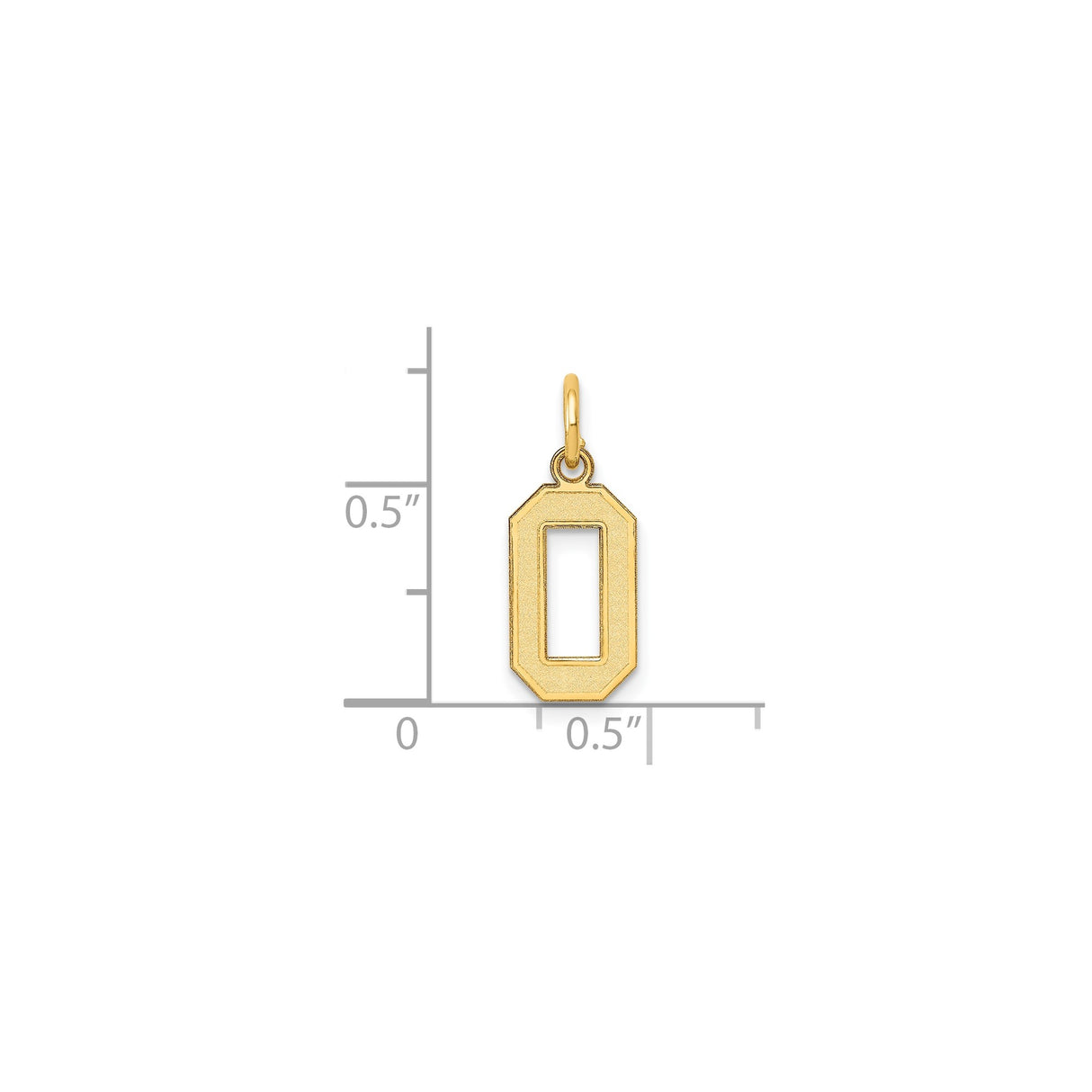 14k Yellow Gold Number 0 Pendant Charm, Octagonal Textured Satin Finish, Unisex Numerology Design