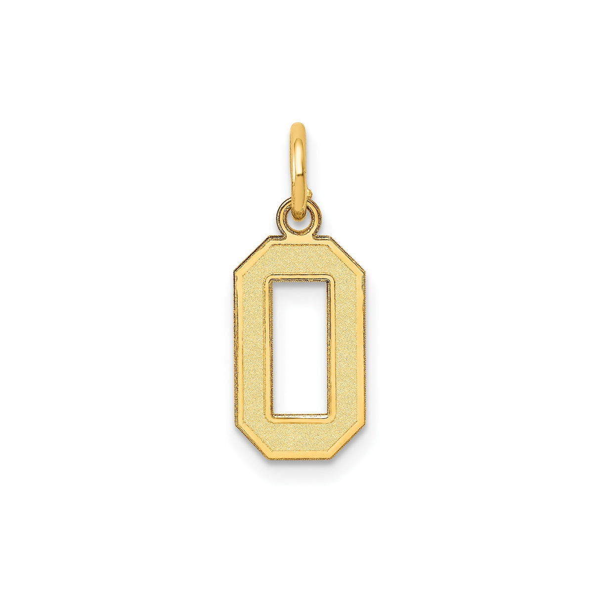 14k Yellow Gold Number 0 Pendant Charm, Octagonal Textured Satin Finish, Unisex Numerology Design