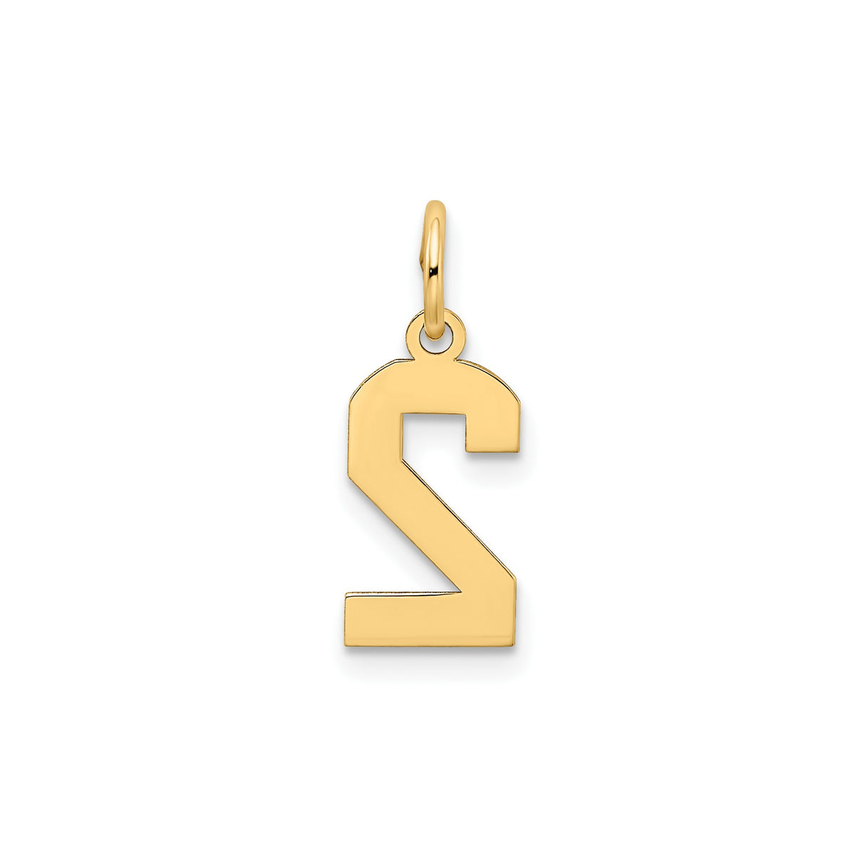 14k Yellow Gold Number 2 Pendant Charm, Polished Textured Finish, Unisex Jewelry