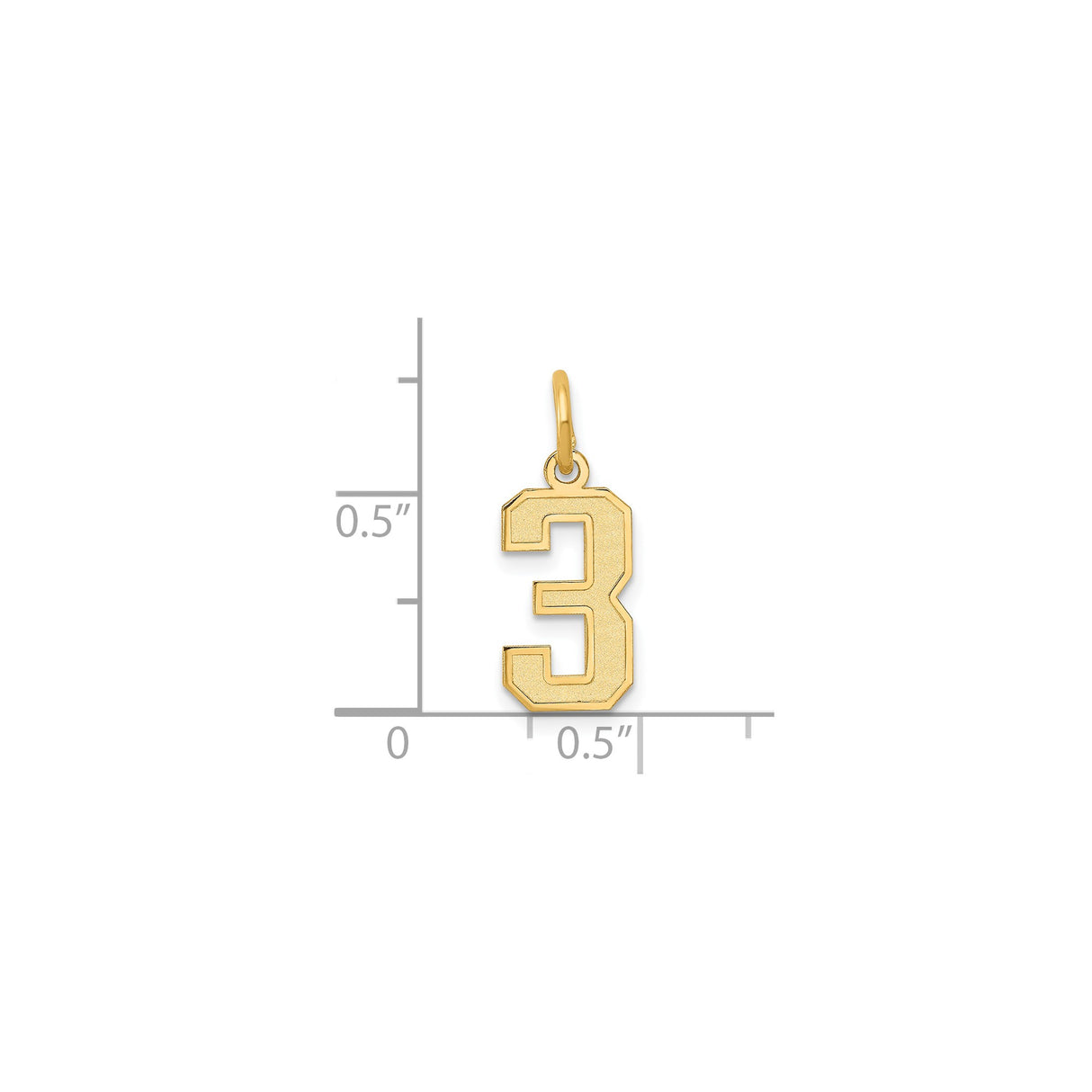 14k Yellow Gold Number 3 Pendant, Bold Block Style Satin Finish Charm, Unisex Jewelry