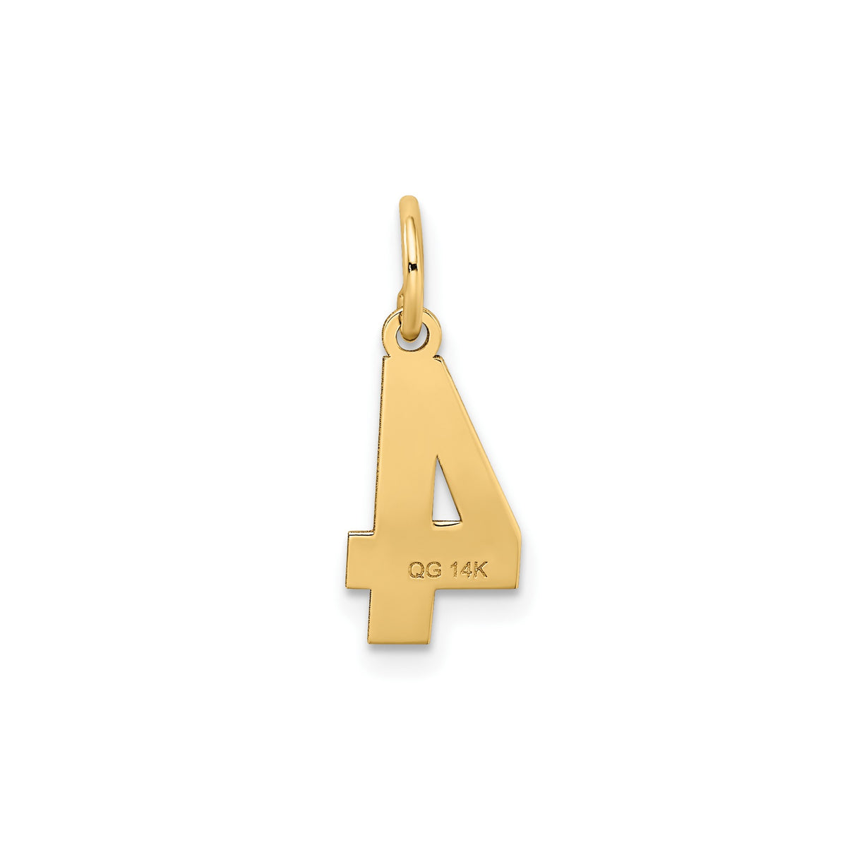 14k Yellow Gold Number 4 Pendant, Textured and Polished Numeric Charm