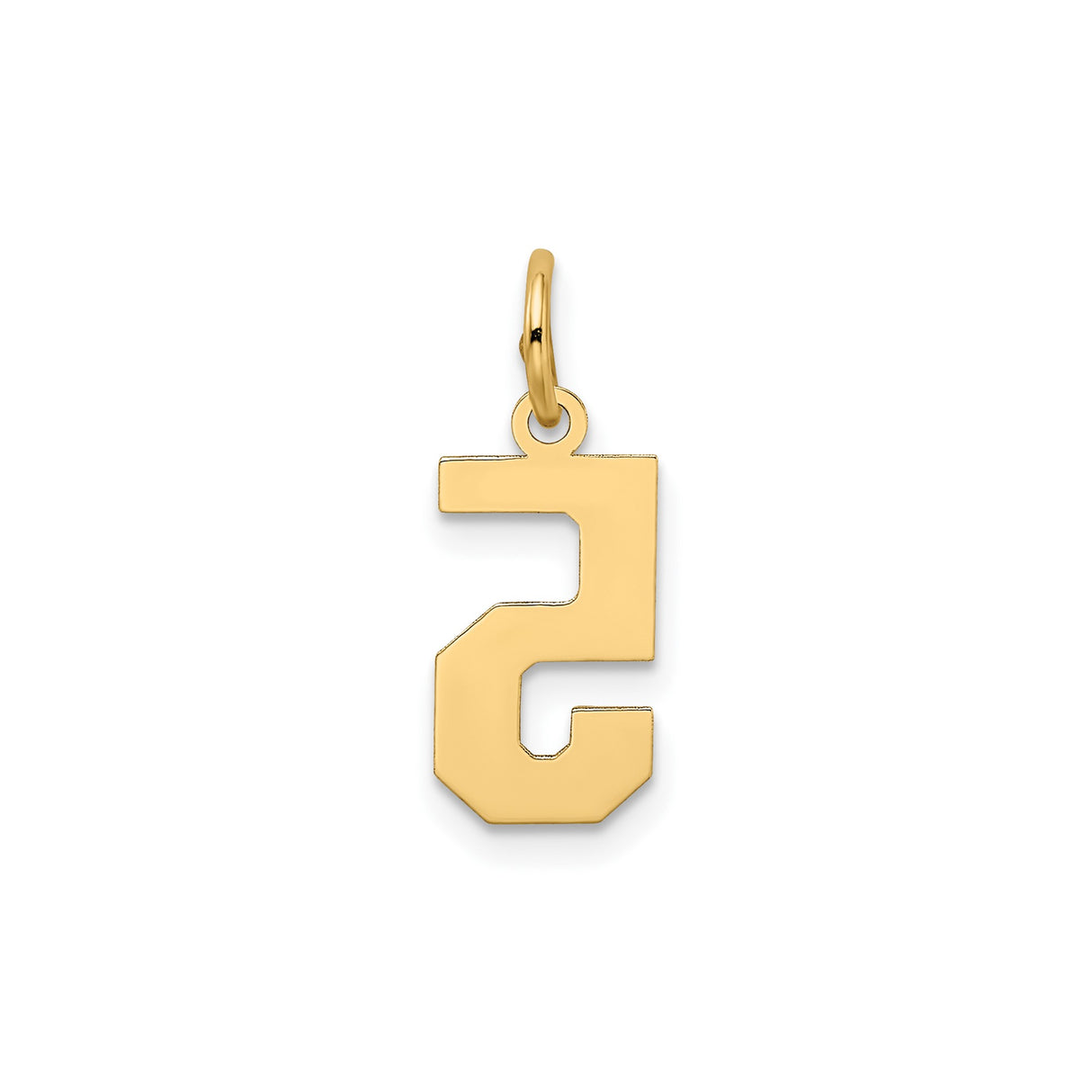 14k Yellow Gold Number 5 Pendant Charm, Bold Block Style, Satin Finish, Unisex Jewelry