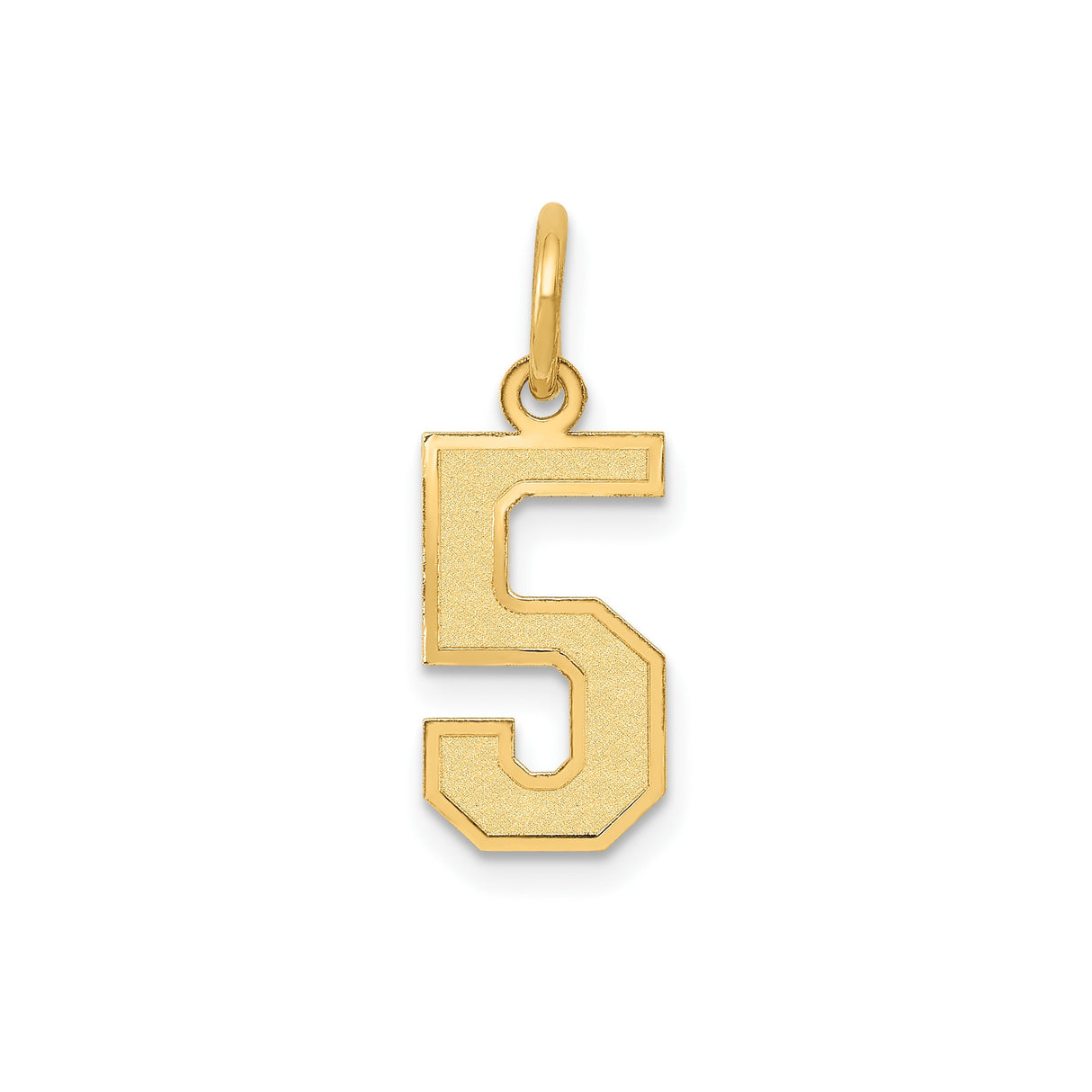 14k Yellow Gold Number 5 Pendant Charm, Bold Block Style, Satin Finish, Unisex Jewelry