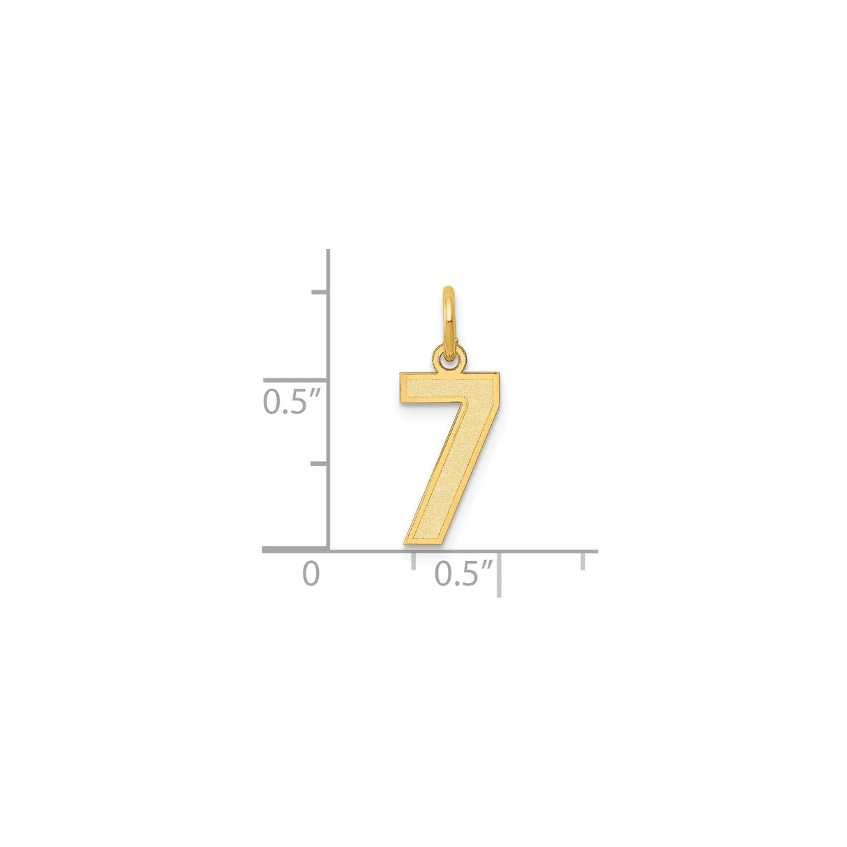 14k Yellow Gold Number 7 Pendant Charm, Polished and Textured Finish, Lucky Numerology Jewelry