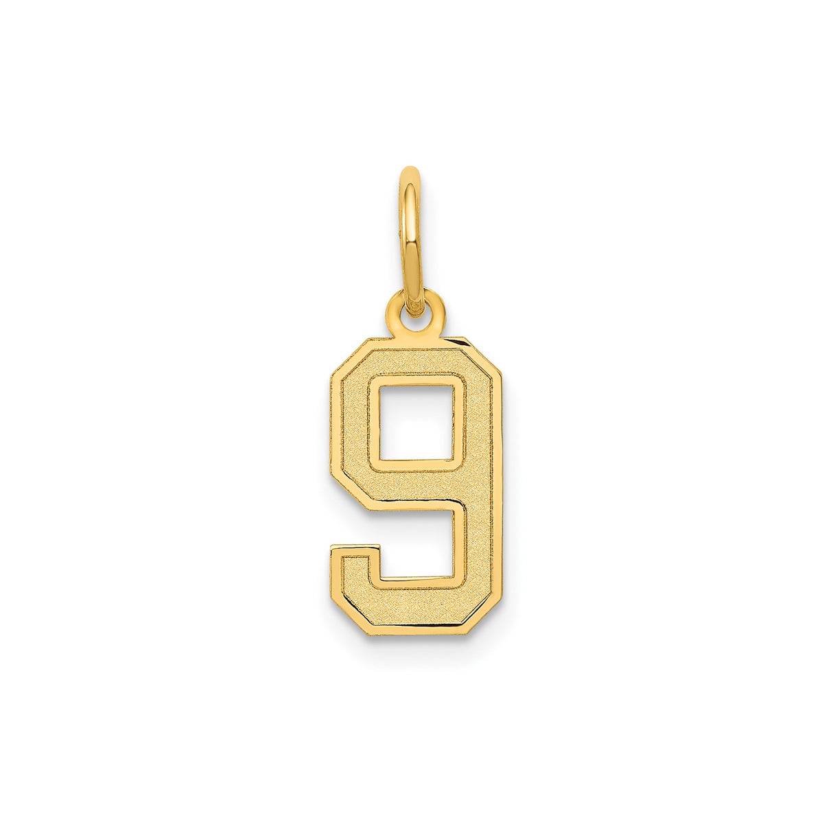 14k Yellow Gold Number 9 Pendant with Textured Satin Finish and Polished Outline
