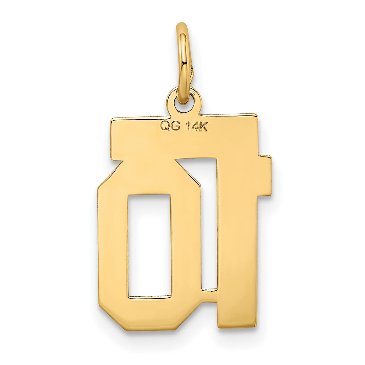 14k Yellow Gold Number 10 Pendant Charm, Bold Block Sports Design, Unisex Athletic Jewelry