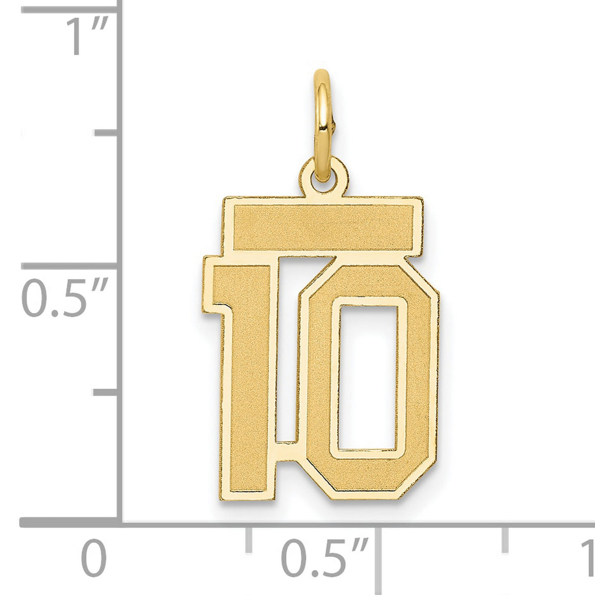14k Yellow Gold Number 10 Pendant Charm, Bold Block Sports Design, Unisex Athletic Jewelry