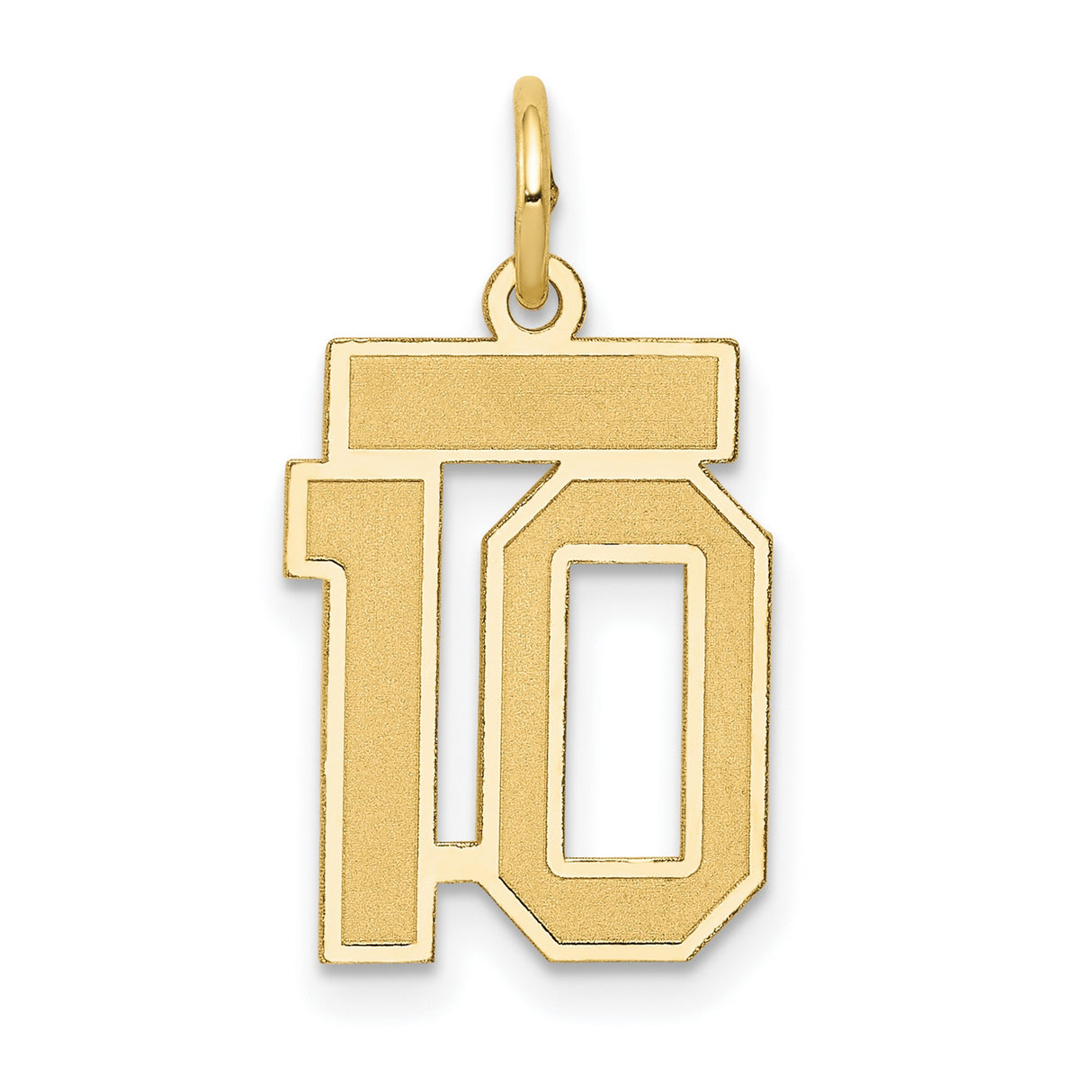 14k Yellow Gold Number 10 Pendant Charm, Bold Block Sports Design, Unisex Athletic Jewelry