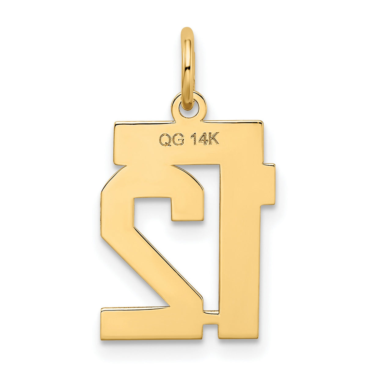 14k Yellow Gold Number 12 Pendant, Bold Block Jersey Style Charm for Men and Women