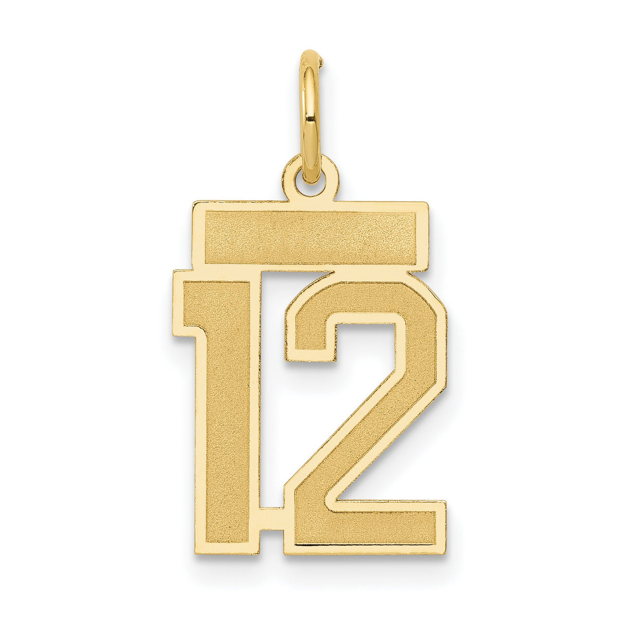 14k Yellow Gold Number 12 Pendant, Bold Block Jersey Style Charm for Men and Women