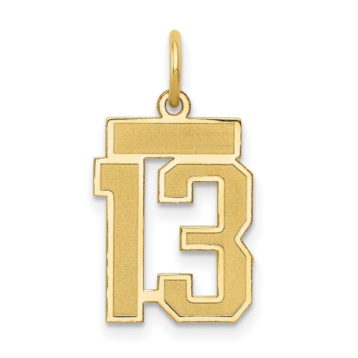 14k Yellow Gold Number 13 Pendant, Bold Block Style Sports Charm for Men and Women