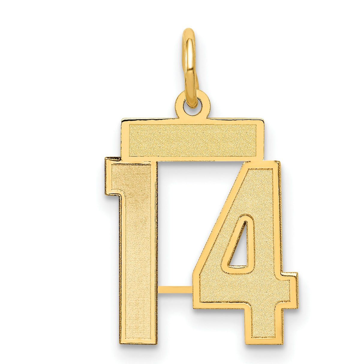 14k Yellow Gold Number 14 Pendant Charm, Bold Polished and Textured Design, Unisex