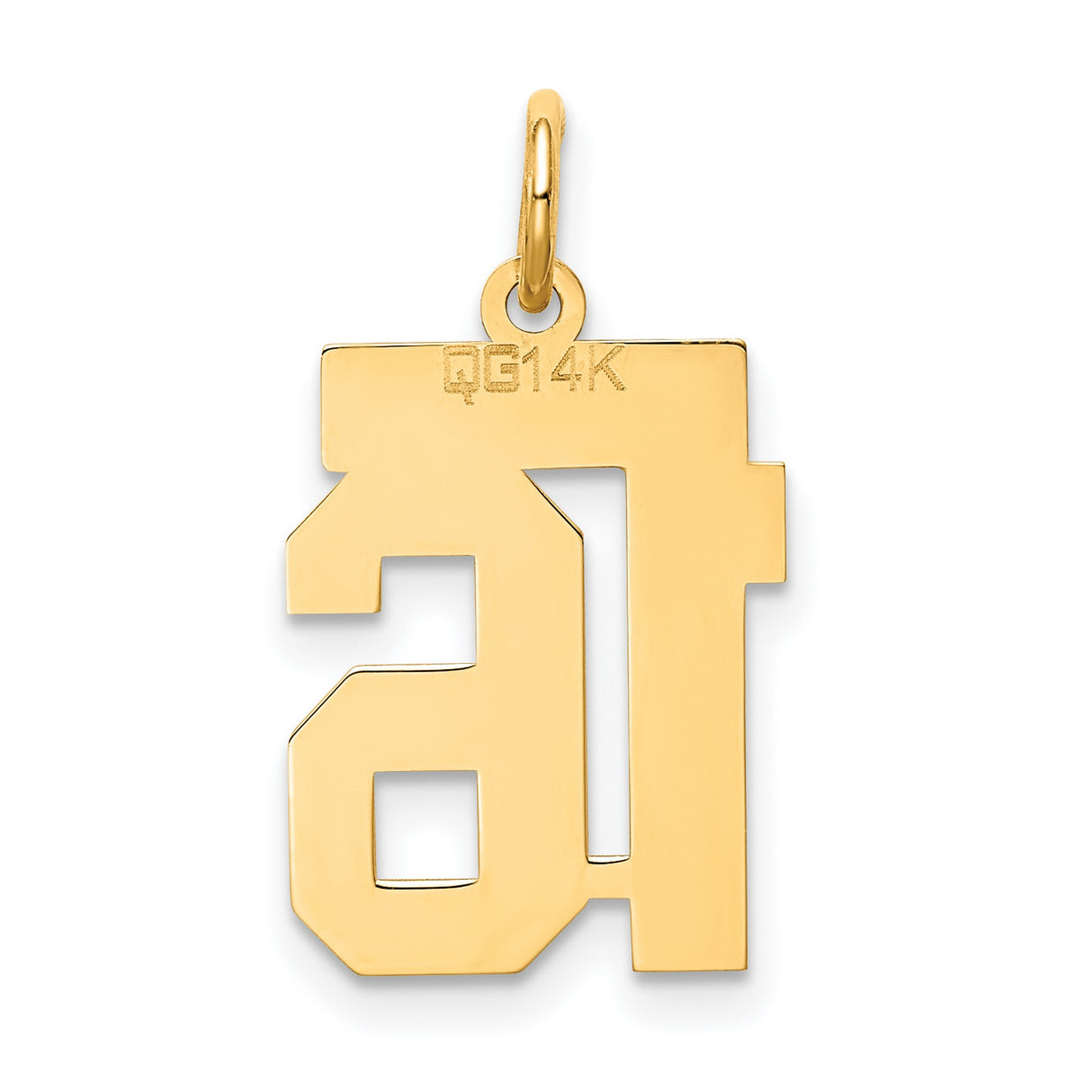 14k Yellow Gold Number 16 Pendant, Bold Block Numerals, Sweet Sixteen Charm for Men or Women