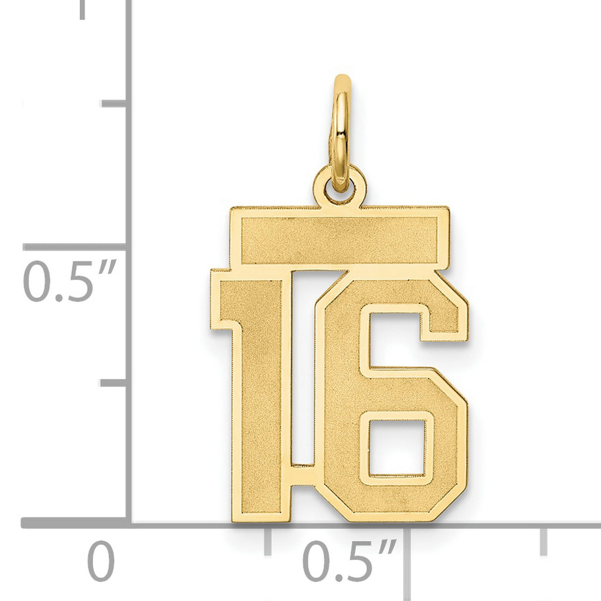 14k Yellow Gold Number 16 Pendant, Bold Block Numerals, Sweet Sixteen Charm for Men or Women