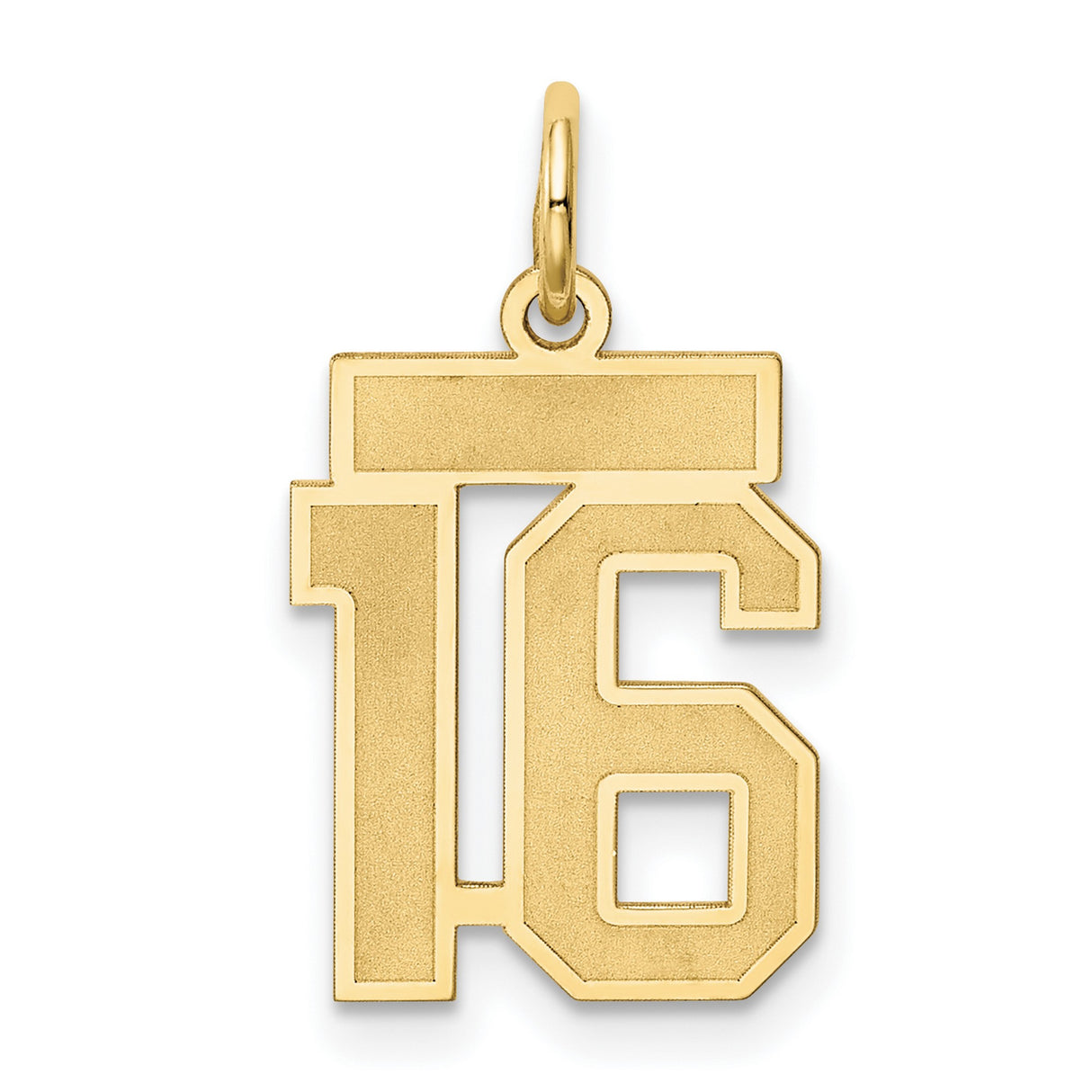 14k Yellow Gold Number 16 Pendant, Bold Block Numerals, Sweet Sixteen Charm for Men or Women