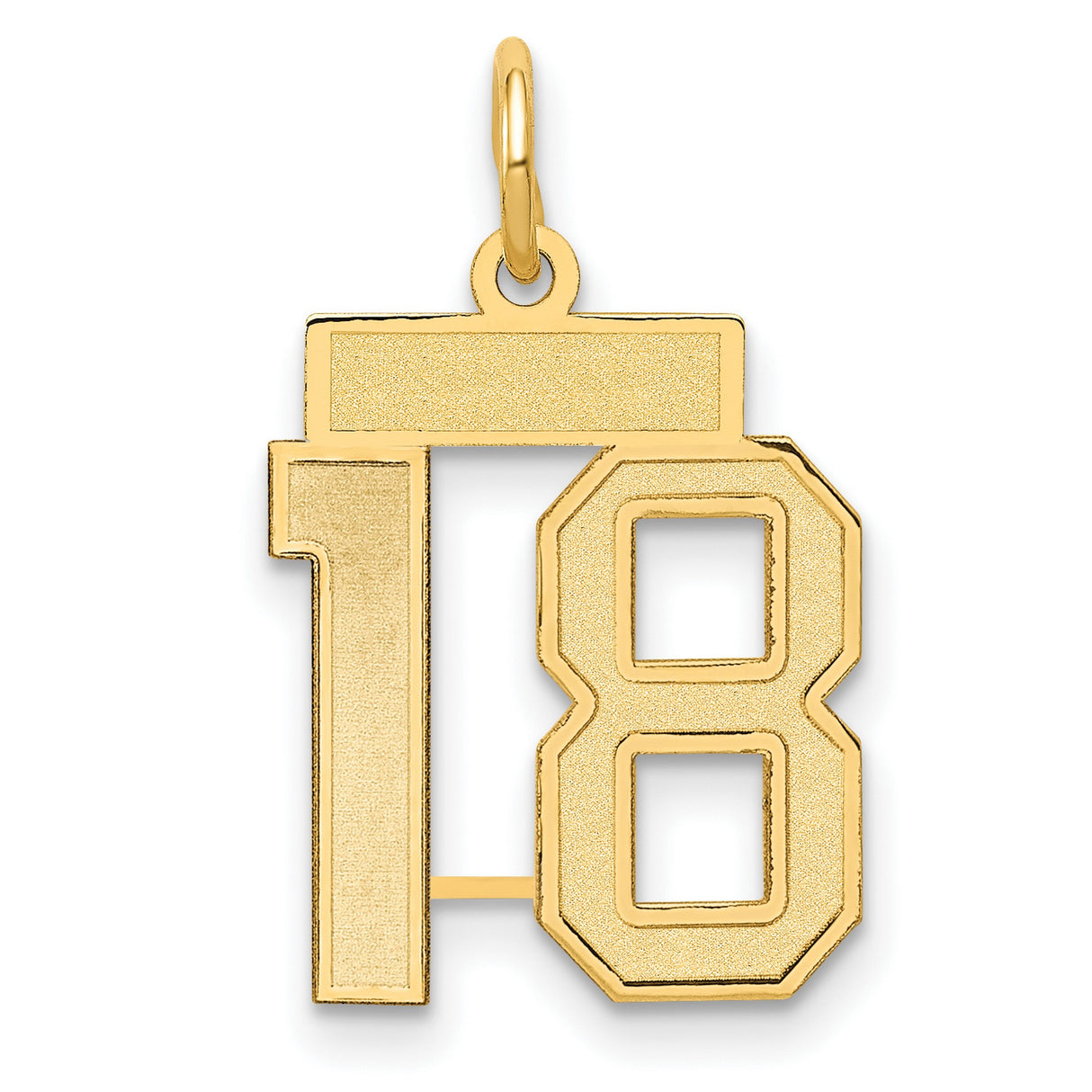 Small Satin Number 18 Charm Pendant in Real 14k Yellow Gold