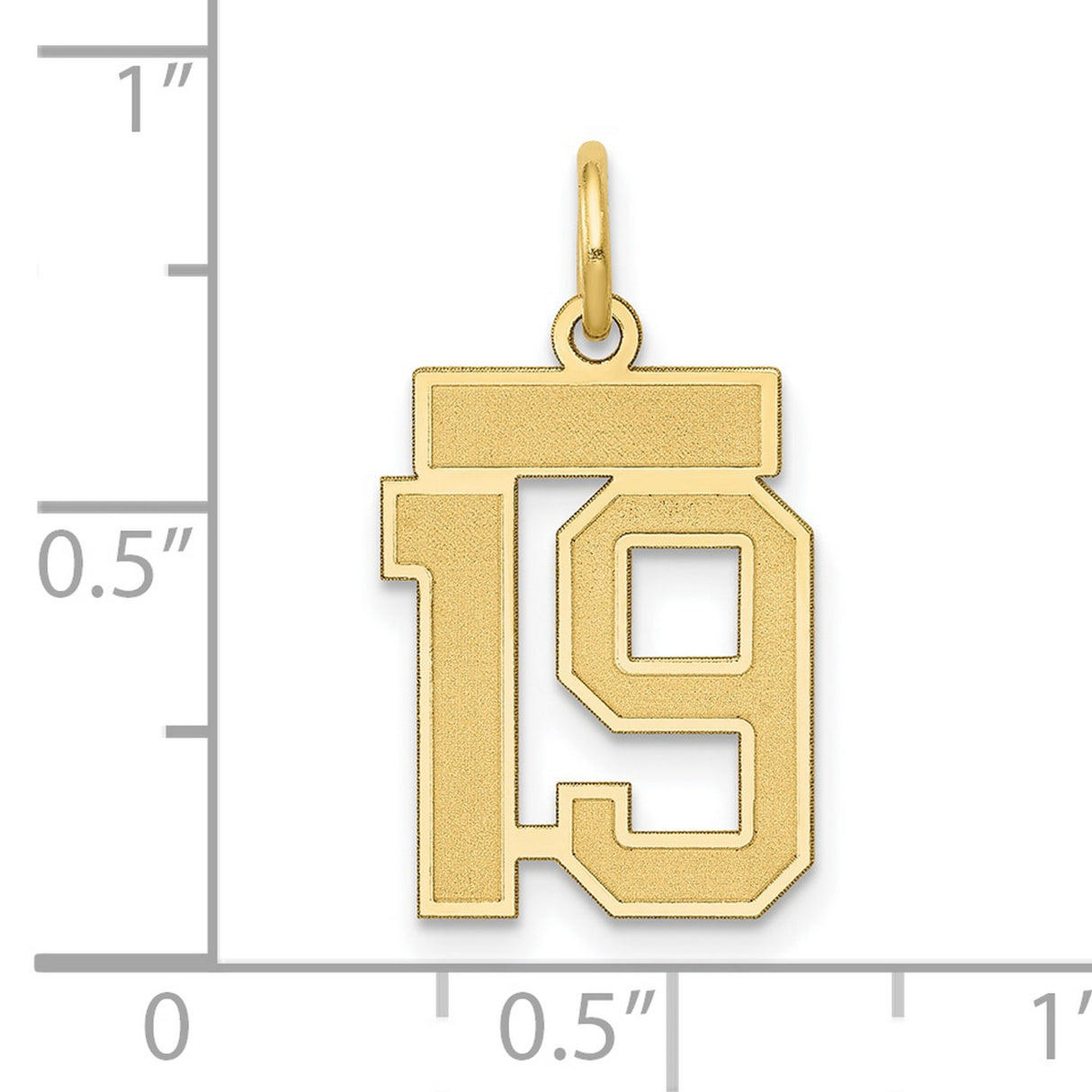 14k Yellow Gold Pendant, Number 19 Varsity Style Charm, Unisex Sports Milestone Jewelry