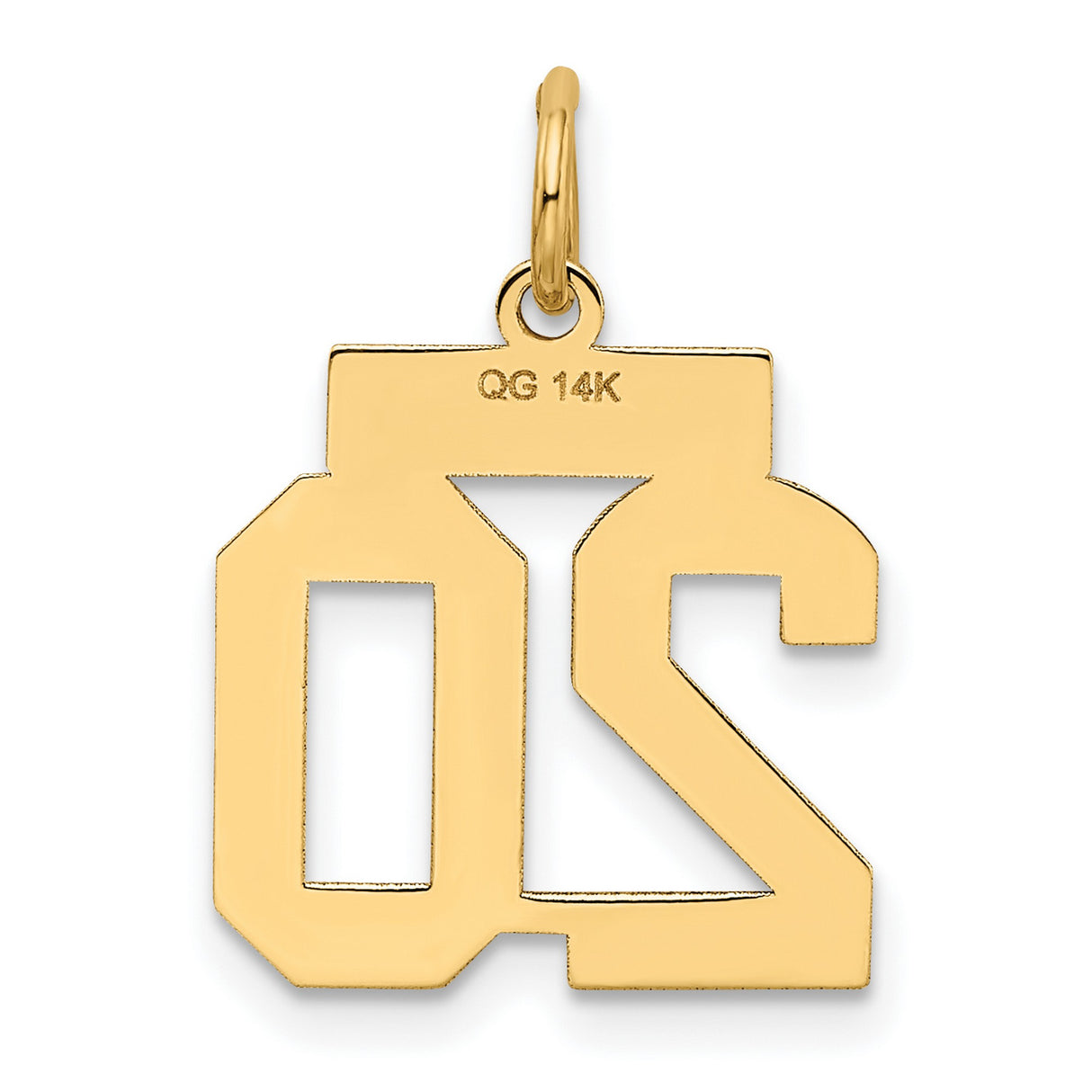 14k Yellow Gold Number 20 Pendant, Bold Block Numerals, Polished Finish, Unisex Charm
