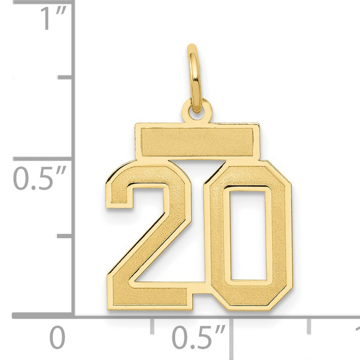 14k Yellow Gold Number 20 Pendant, Bold Block Numerals, Polished Finish, Unisex Charm