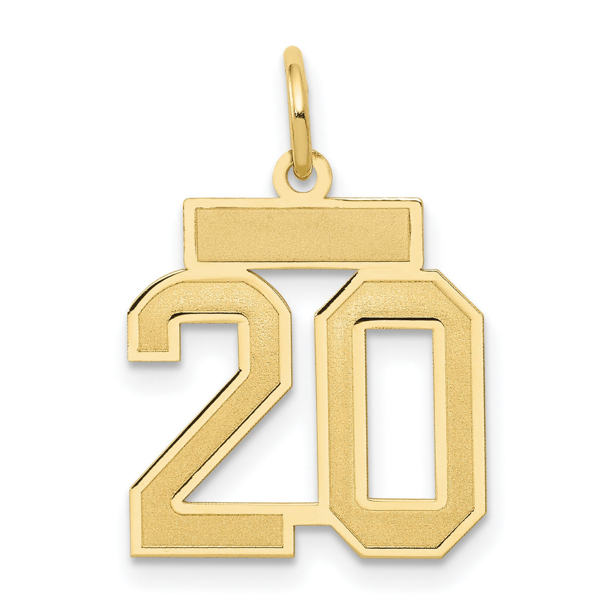 14k Yellow Gold Number 20 Pendant, Bold Block Numerals, Polished Finish, Unisex Charm
