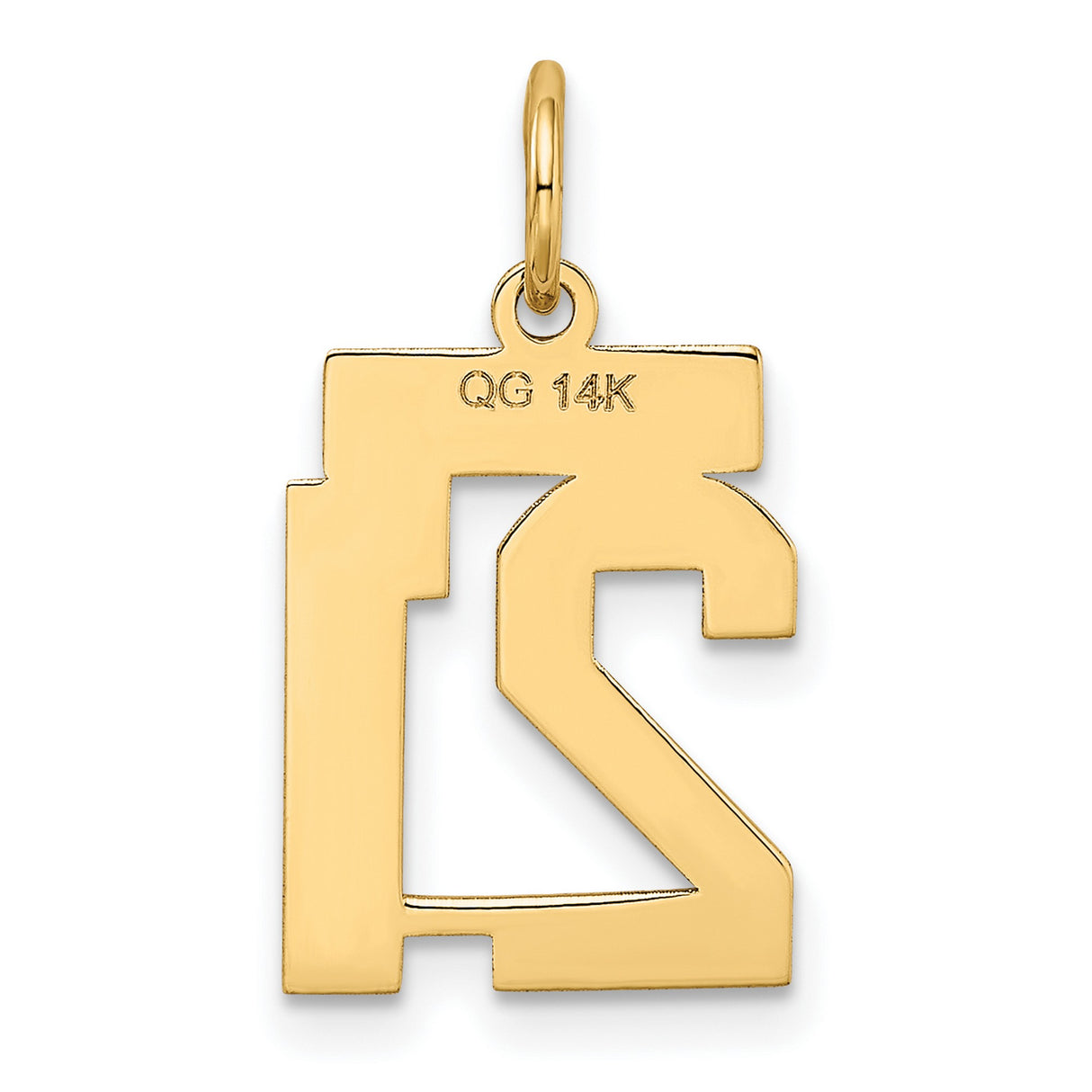 14k Yellow Gold Hindu Numeral 21 Pendant, Clean Design, Unisex Spiritual Charm