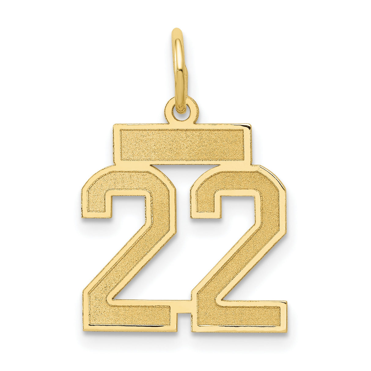 14k Yellow Gold Number 22 Pendant, Bold Block Design Sports Charm for Men and Women