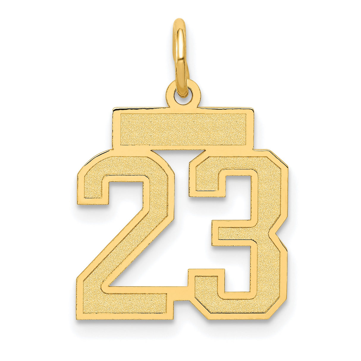 14k Yellow Gold Number 23 Pendant Charm, Satin Finish, Bold Sports Style for Men and Women