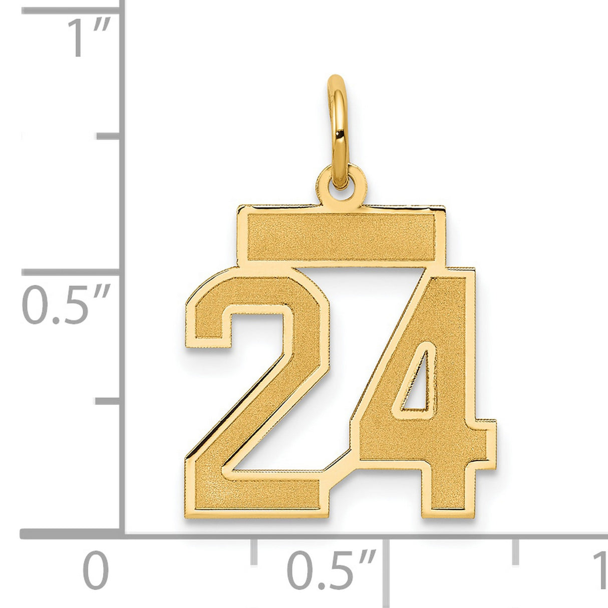 14k Yellow Gold Pendant, Number 24 Sports Charm with Polished and Brushed Finish, Unisex Jewelry
