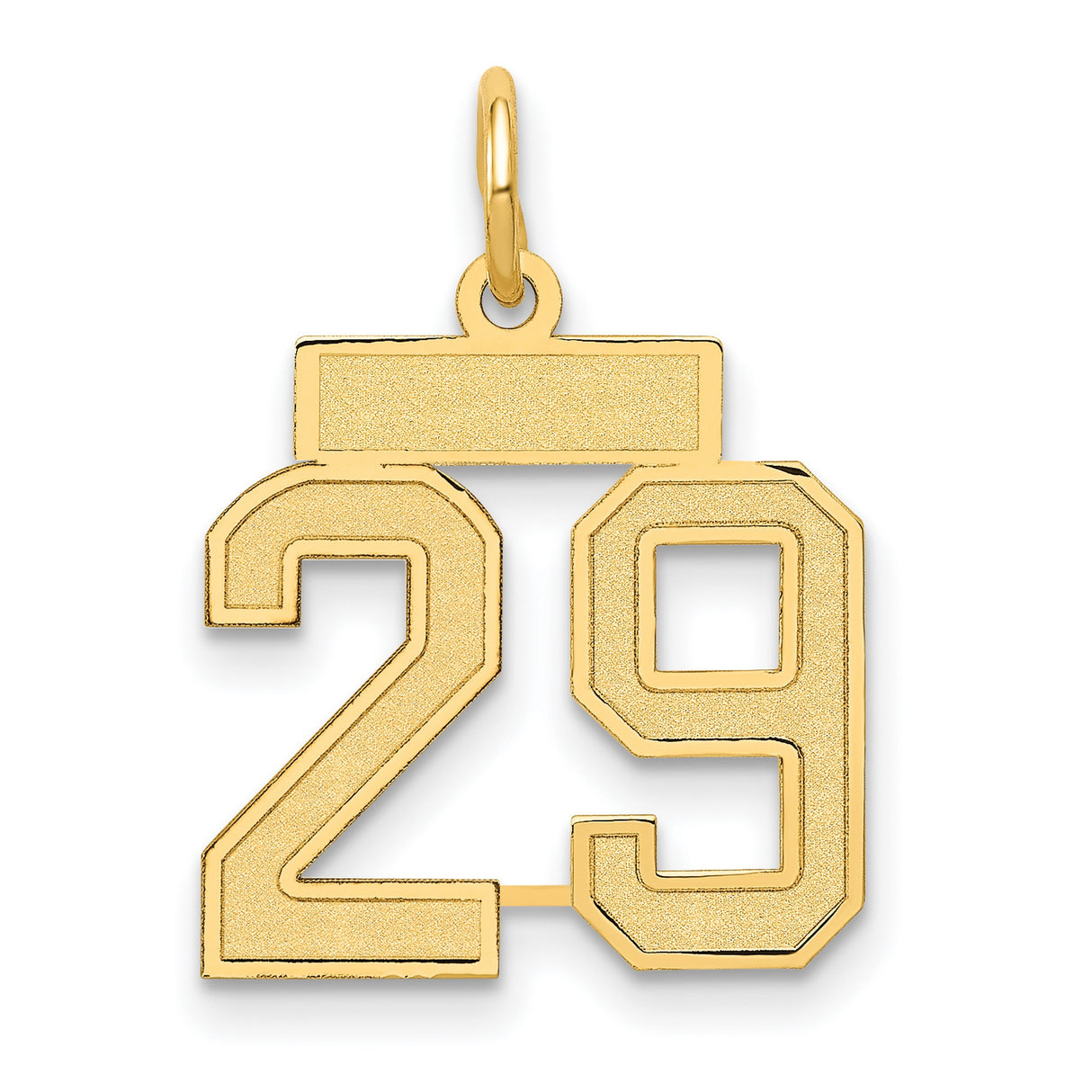 14k Yellow Gold Number 29 Pendant Charm, Textured Block Style for Men or Women