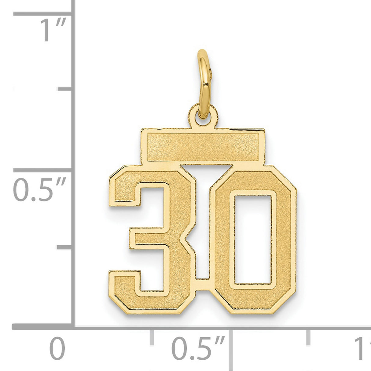 14k Yellow Gold Number 30 Pendant, Bold Block Numeral Charm with Satin Finish, Unisex Jewelry