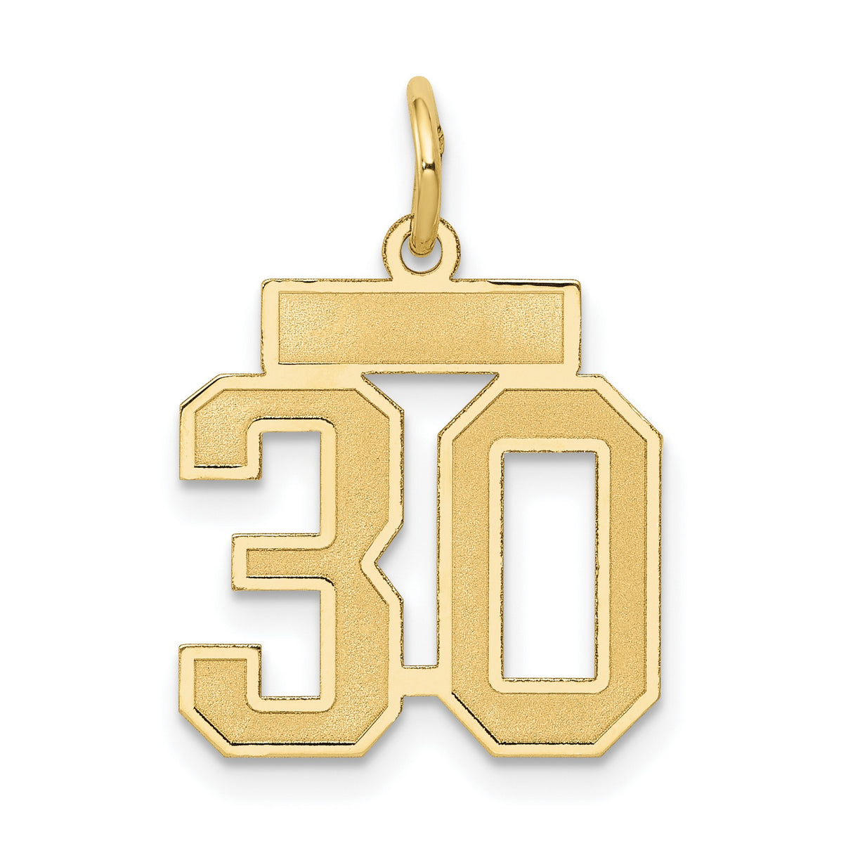 14k Yellow Gold Number 30 Pendant, Bold Block Numeral Charm with Satin Finish, Unisex Jewelry
