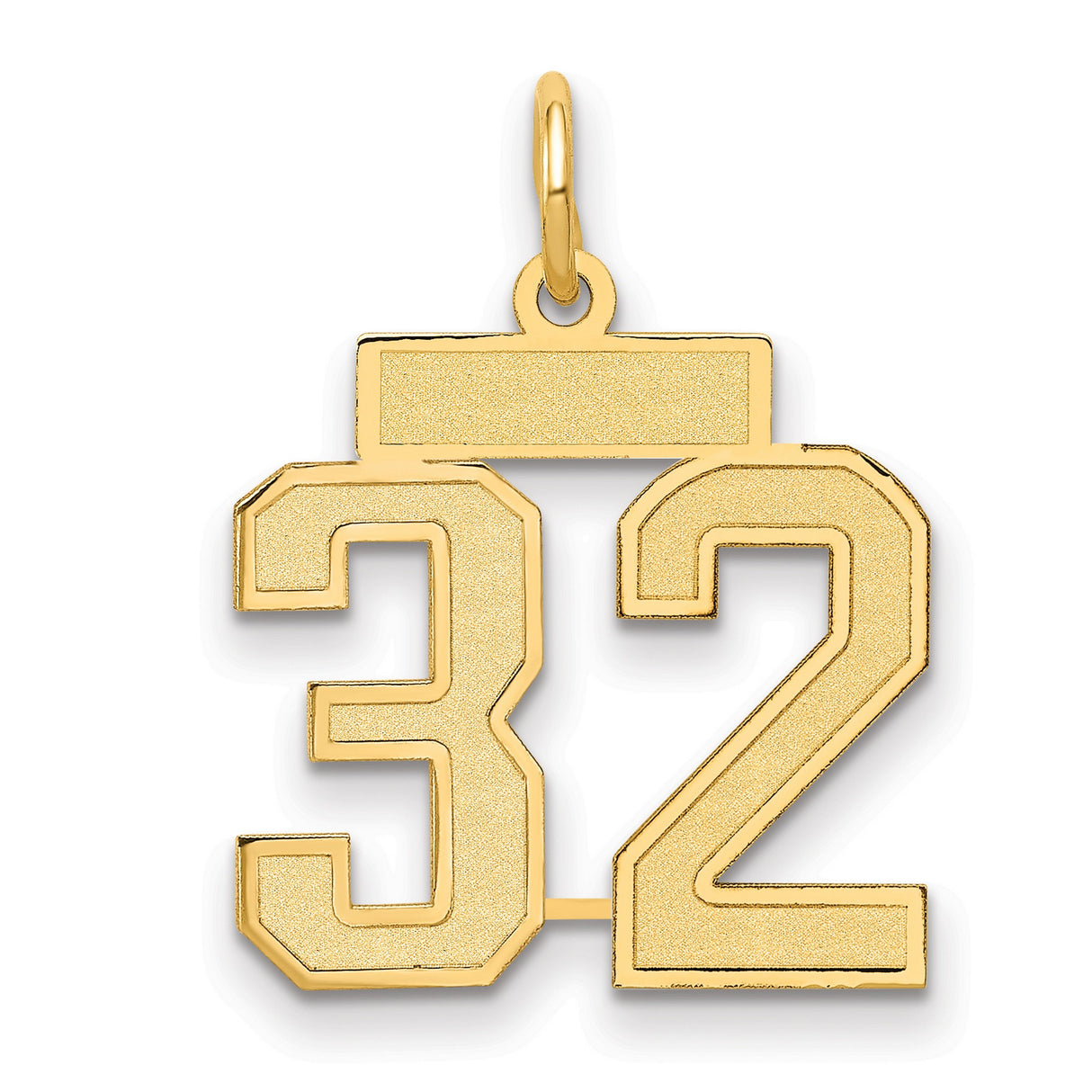 14k Yellow Gold Number 32 Pendant Charm, Bold Block Numerals, Polished and Textured Finish