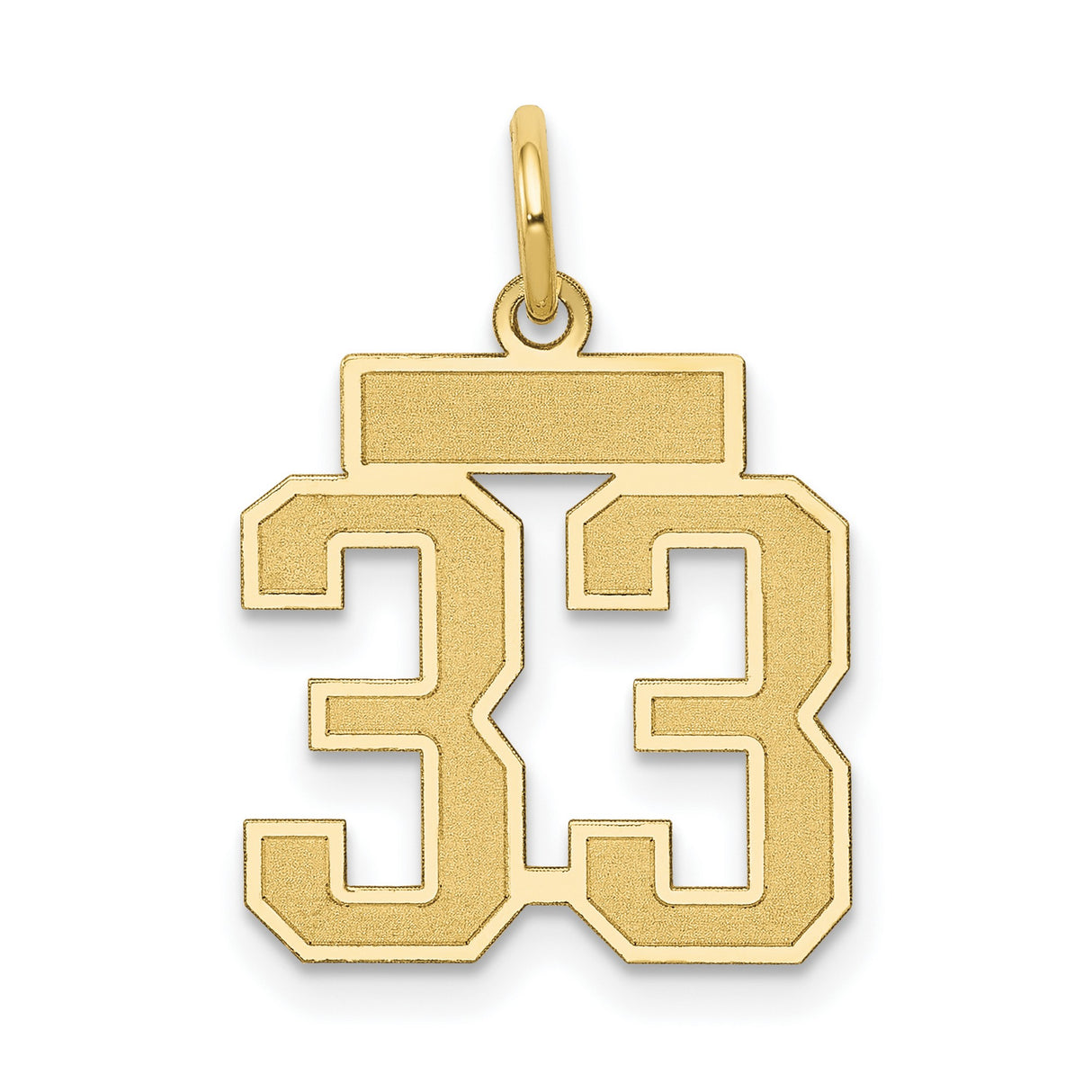 14k Yellow Gold Number 33 Pendant Charm, Bold Athletic Jersey Style, Unisex Milestone Jewelry