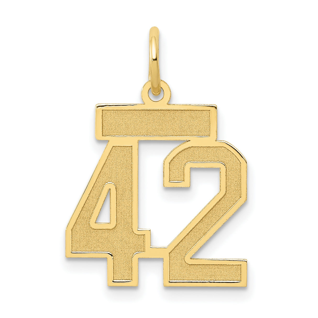 Small Satin Number 42 Charm Pendant in Real 14k Yellow Gold