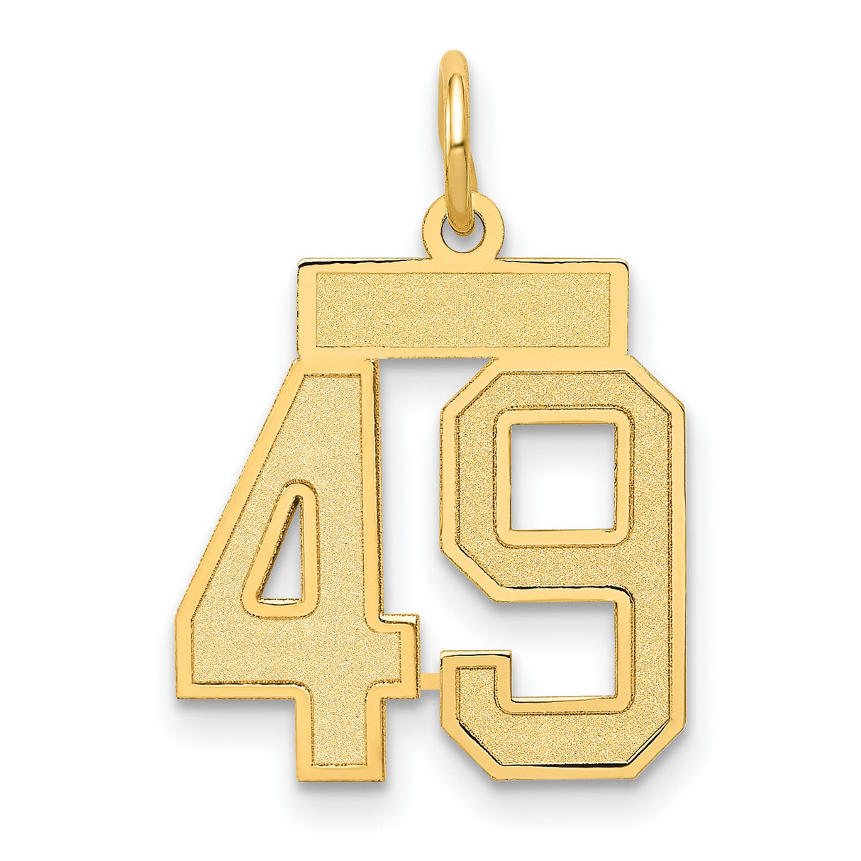 Small Satin Number 49 Charm Pendant in Real 14k Yellow Gold