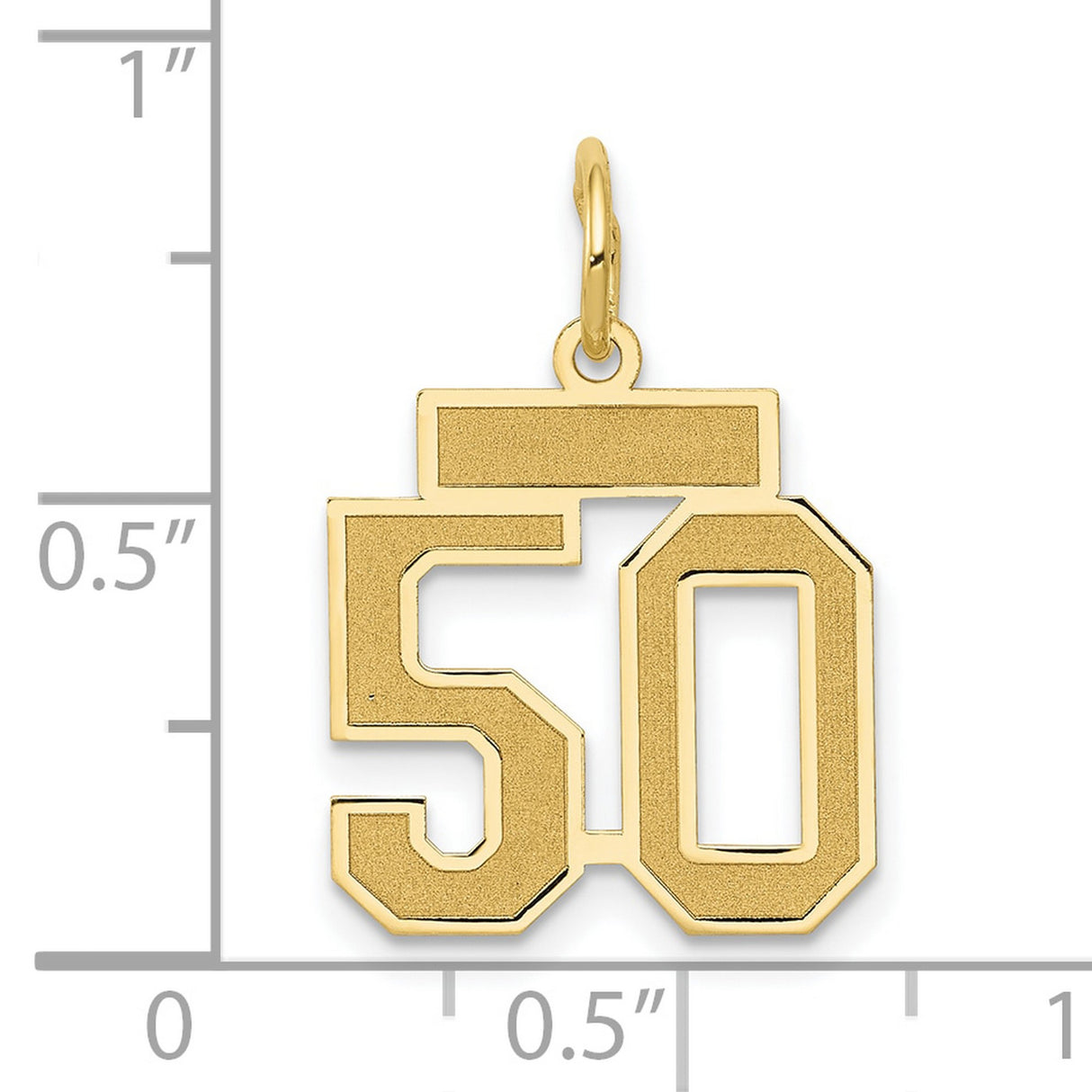 Small Satin Number 50 Charm Pendant in Real 14k Yellow Gold
